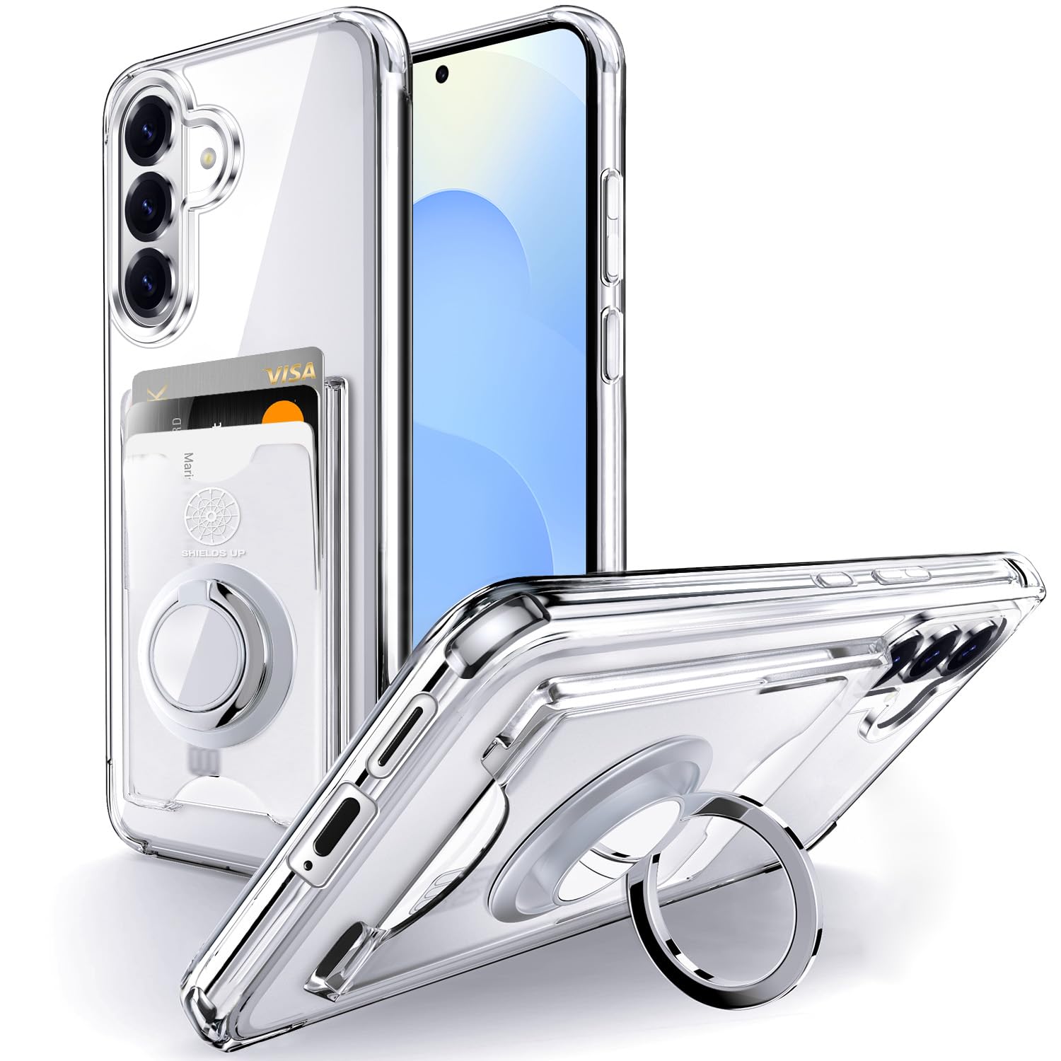 Shields Up for Samsung Galaxy S26 Plus Case, Minimalist Wallet Case with Card Holder (3 Cards) & Ring Stand/Kickstand, [Drop Pro