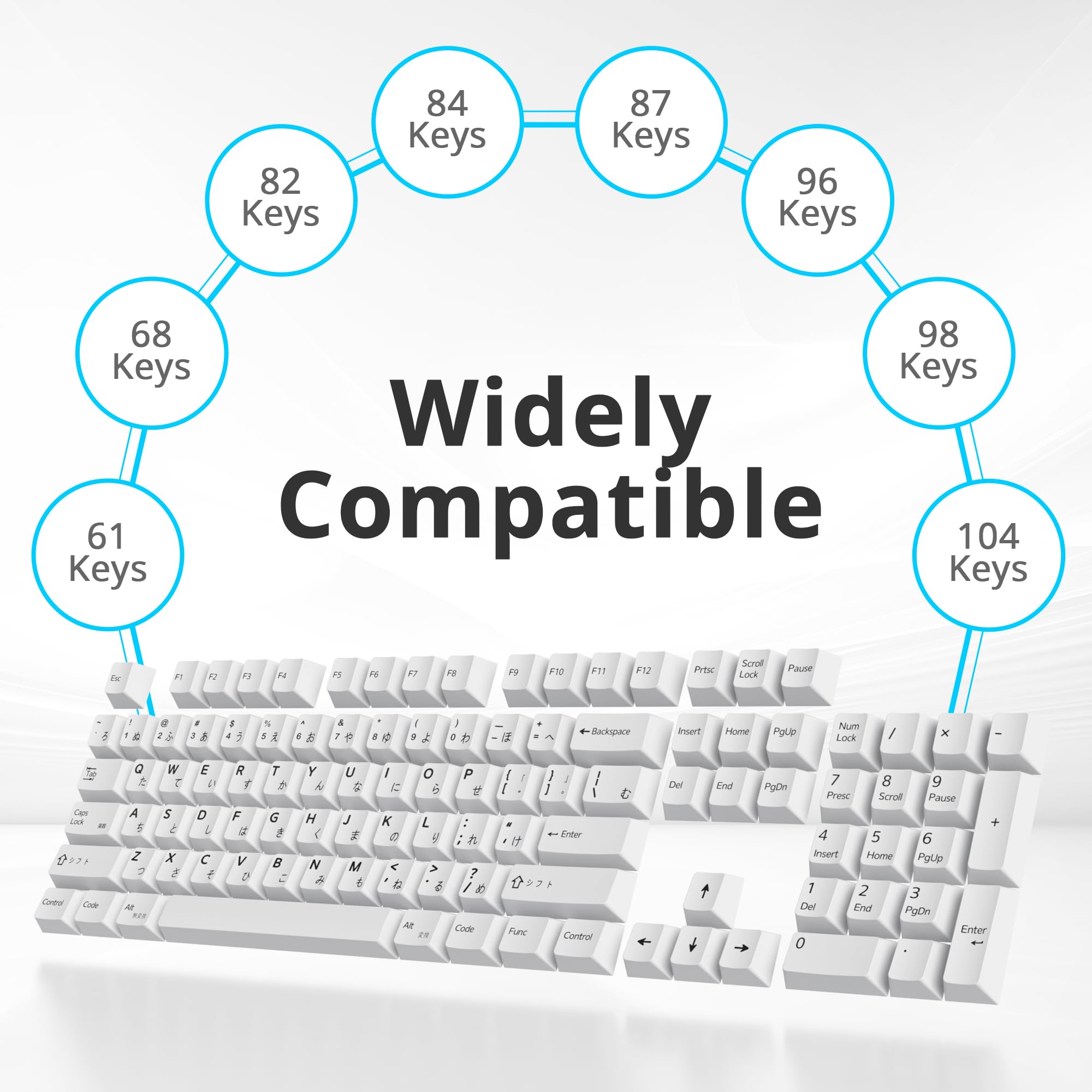 Guffercty kred GTSP 135 Japanese White Keycaps - DYE-Sub Cherry Profile for MX Switches, 6.25U/6U Space Bar, Minimalist Design