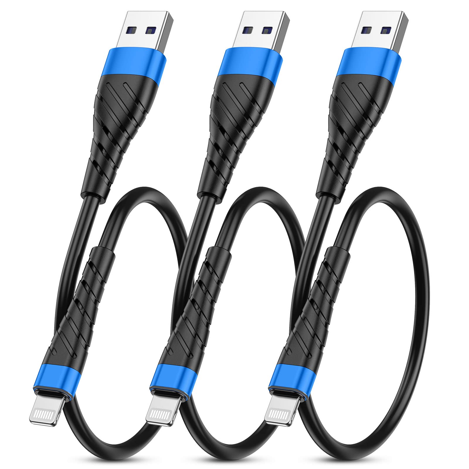 Oiith Mfi Certified Short For Iphone Charger Cable 3 Pack 1 Ft, 12 Inch For Lightning Charging Cord, Fast 2.4A For Iphone Data C