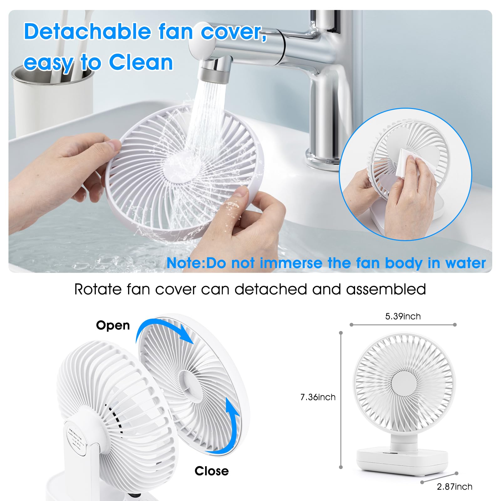 Digibond Table Fan Oscillating Small Oscillating Fan For Bedroom Ultra Quiet Desk Fan 90 Vertical Rotated 4 Speeds Cordless Pers