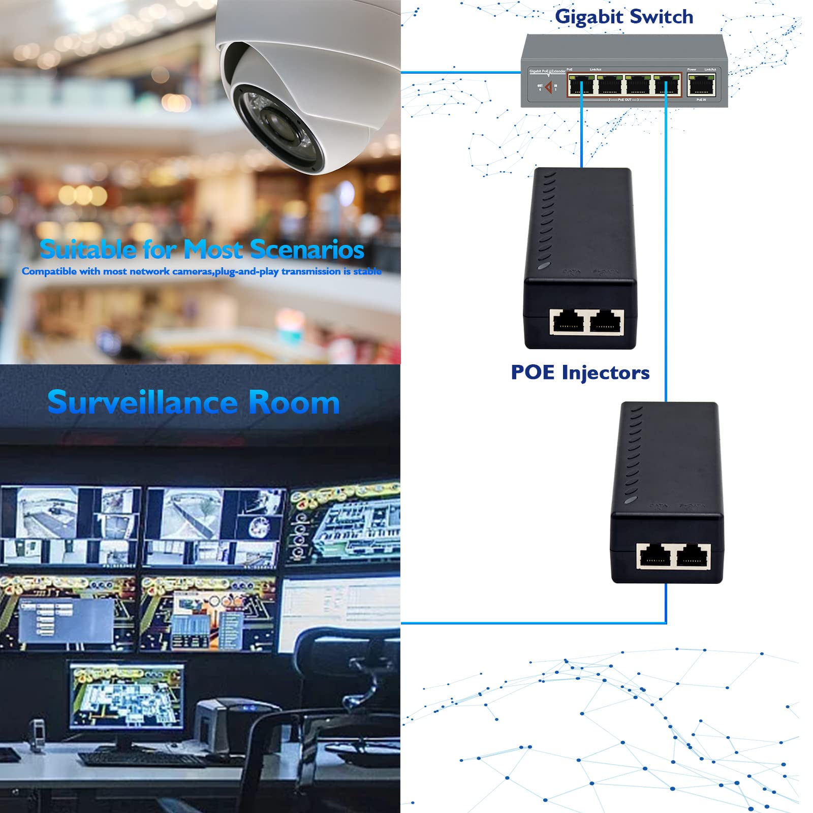 Thepoestore Gigabit Poe Injector Adapter, Poe+ Injector 30W,48V Power Over Ethernet Plus Injector,10/100/1000Mbps Ieee 802.3Af/A