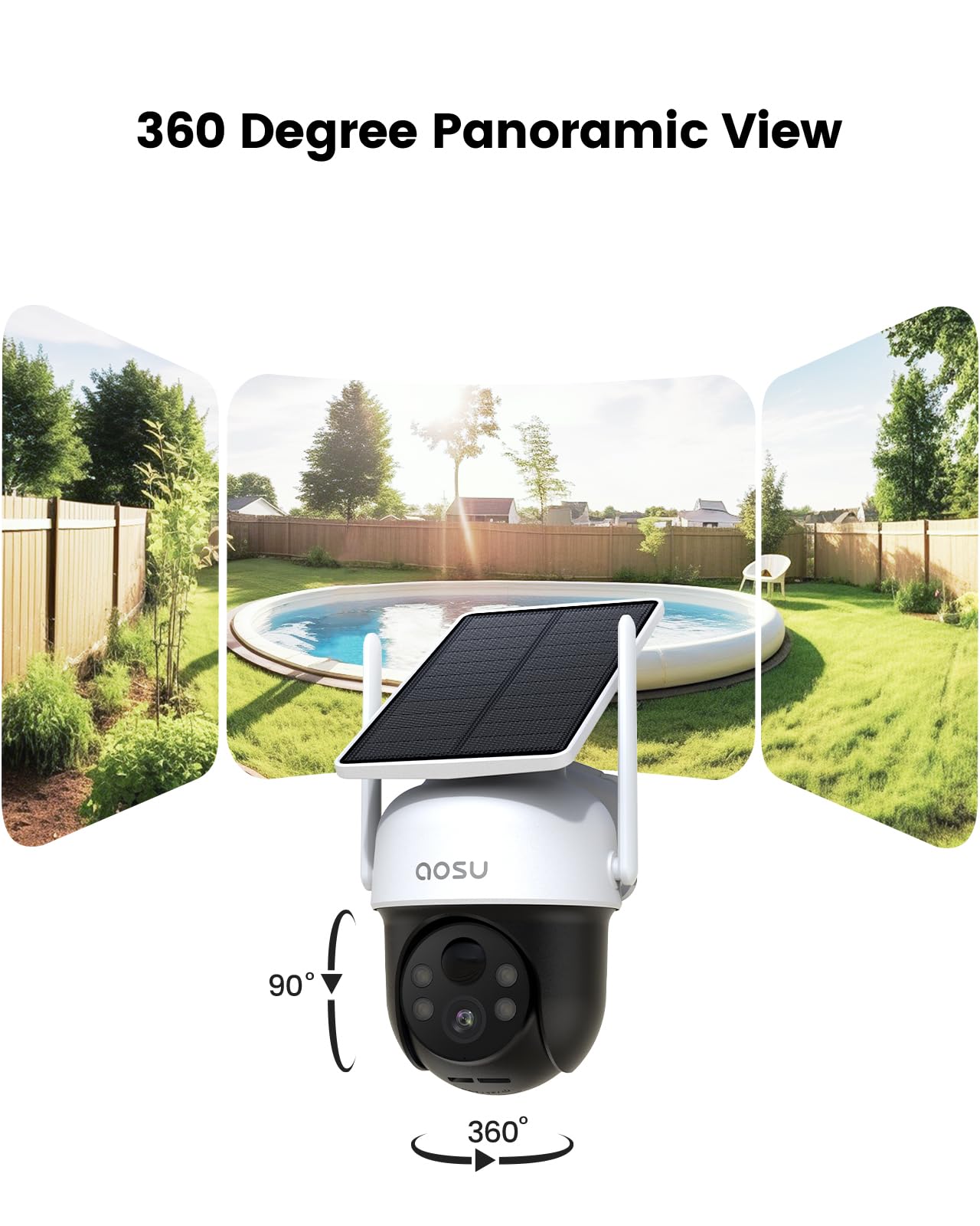 Aosu Solar Camera Outdoor Wireless   100% Wire Free Outdoor Security Camera Wireless With Fixed Solar Panel,360 Panoramic View,