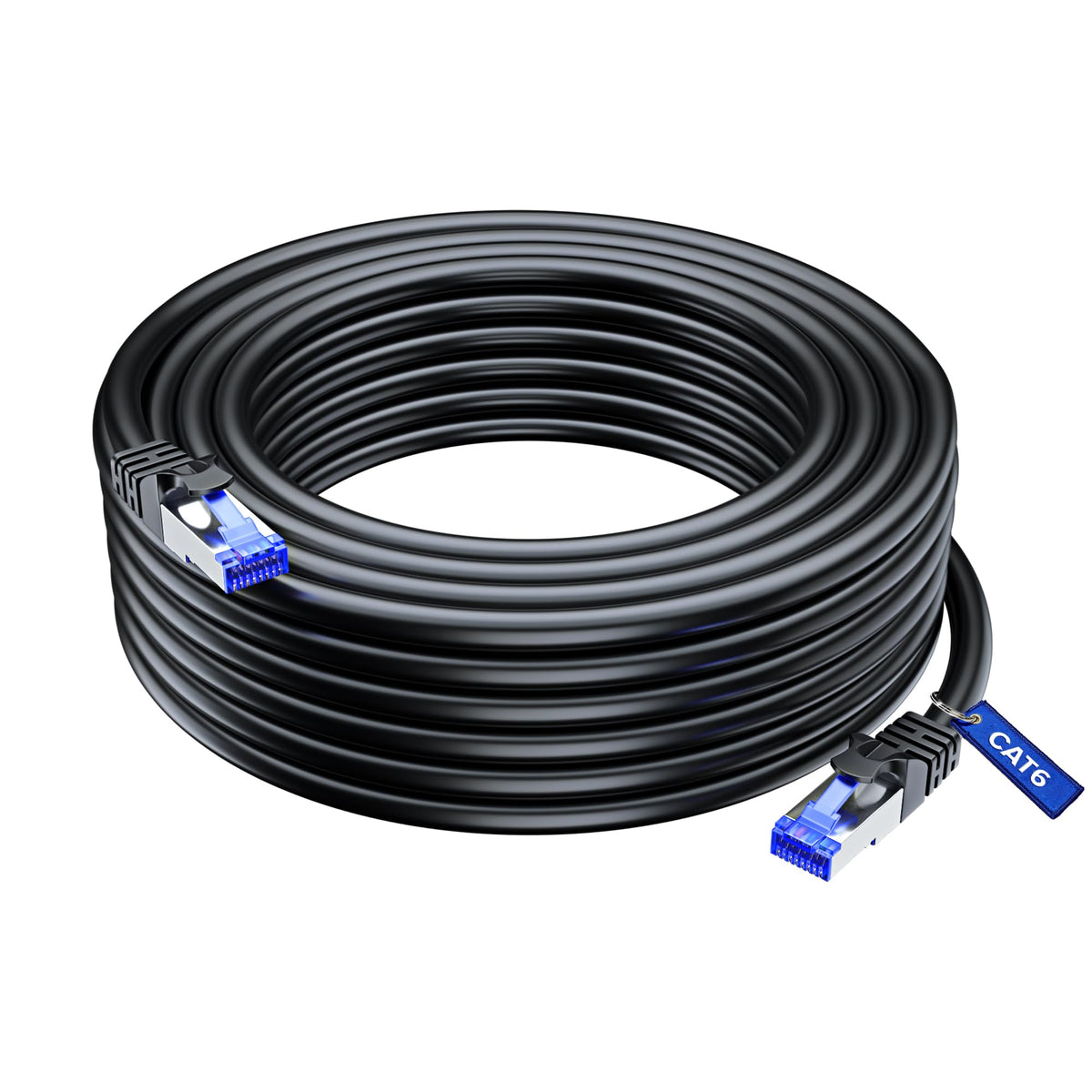 Maximm Cat6 Heavy Duty Outdoor Cable 50 Ft   Black   Zero Lag Pure Copper, Waterproof Ethernet Cable Suitable For Direct Burial Installations.