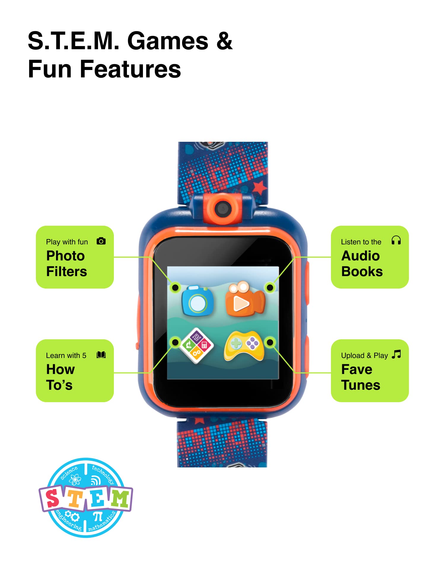 Playzoom Kids Smartwatch & Earbuds Set   Video Camera Selfies Stem Learning Educational Fun Games, Mp3 Music Player Audio Books