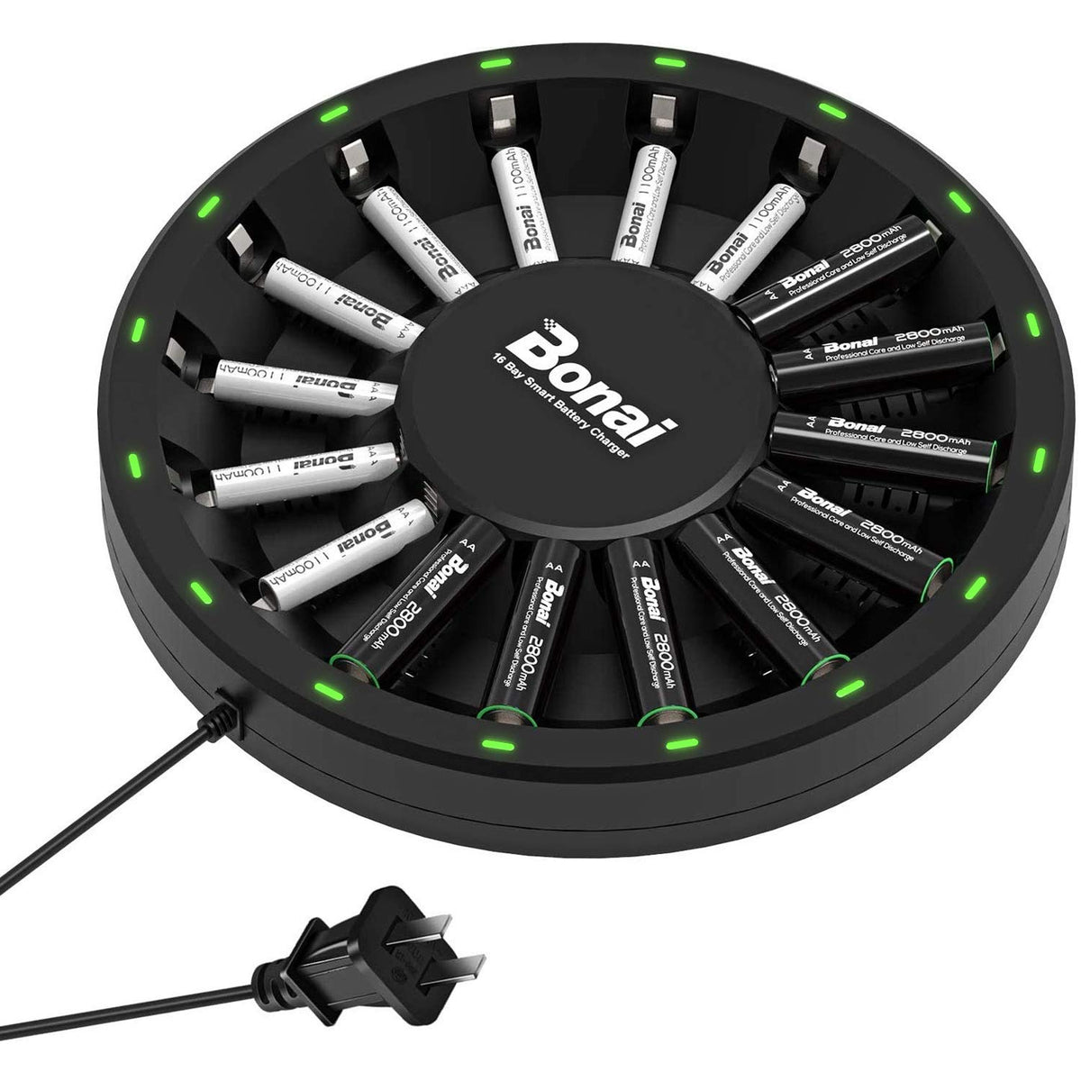 Bonai 16 Bay Battery Charger Aa Aaa With Rechargeable Aa Batteries And Rechargeable Aaa Batteries, Ni Mh Rechargeable Batteries