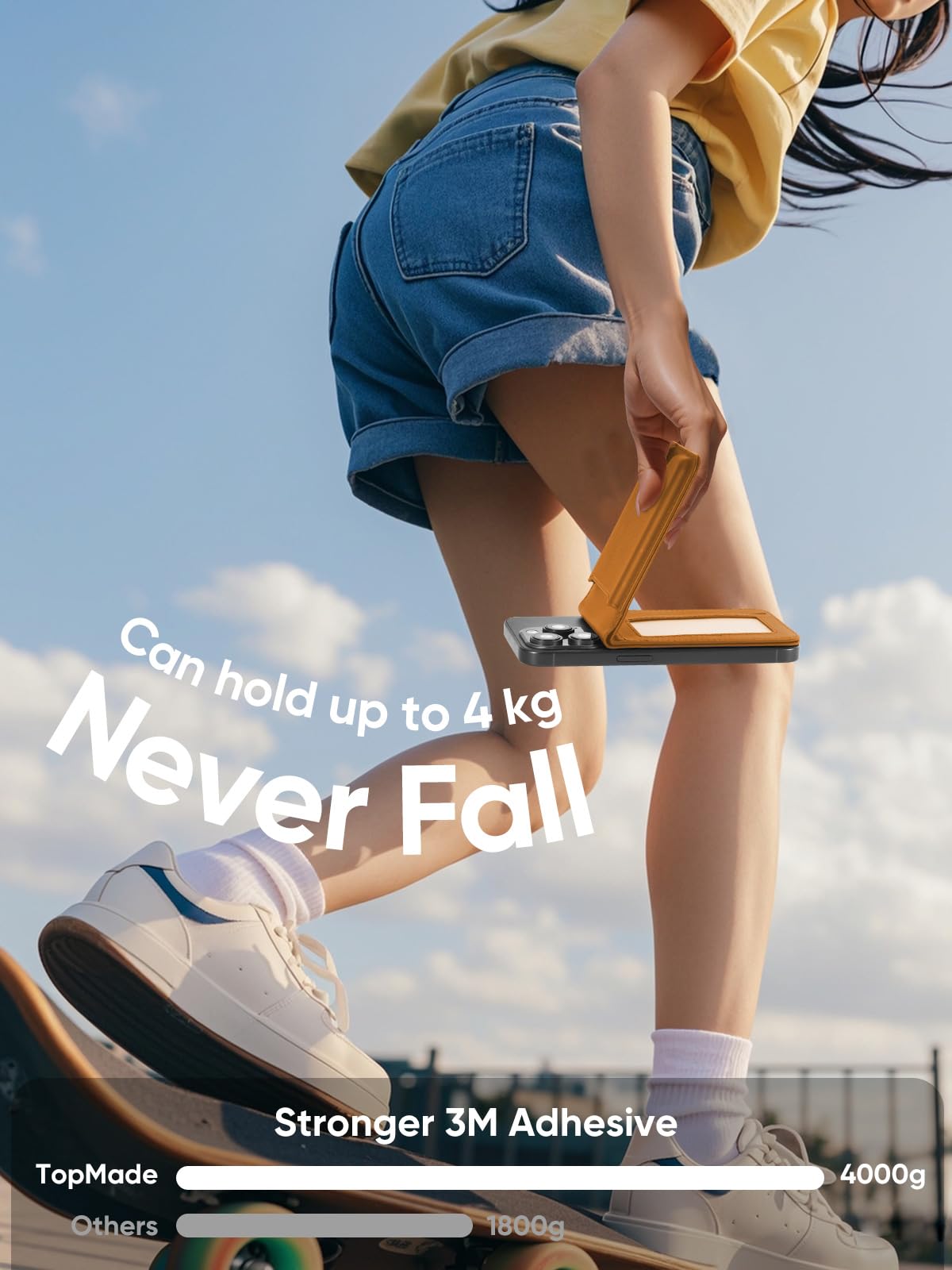 Topmade Phone Card Holder, Leather Phone Wallet Stick On With Stand, Open Id Window, Strongest 3M Adhesive Credit Card Holder Fo