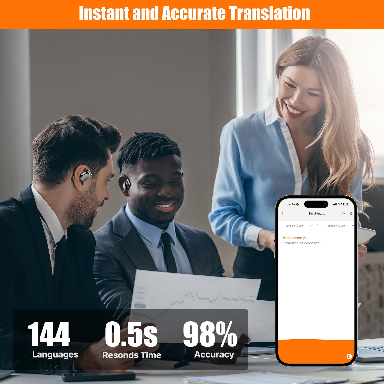 Ai Translation Earbuds Real Time For Iphone And Android, 144 Language Translator Earbuds 3-In-1 Translating Headphones Audifonos