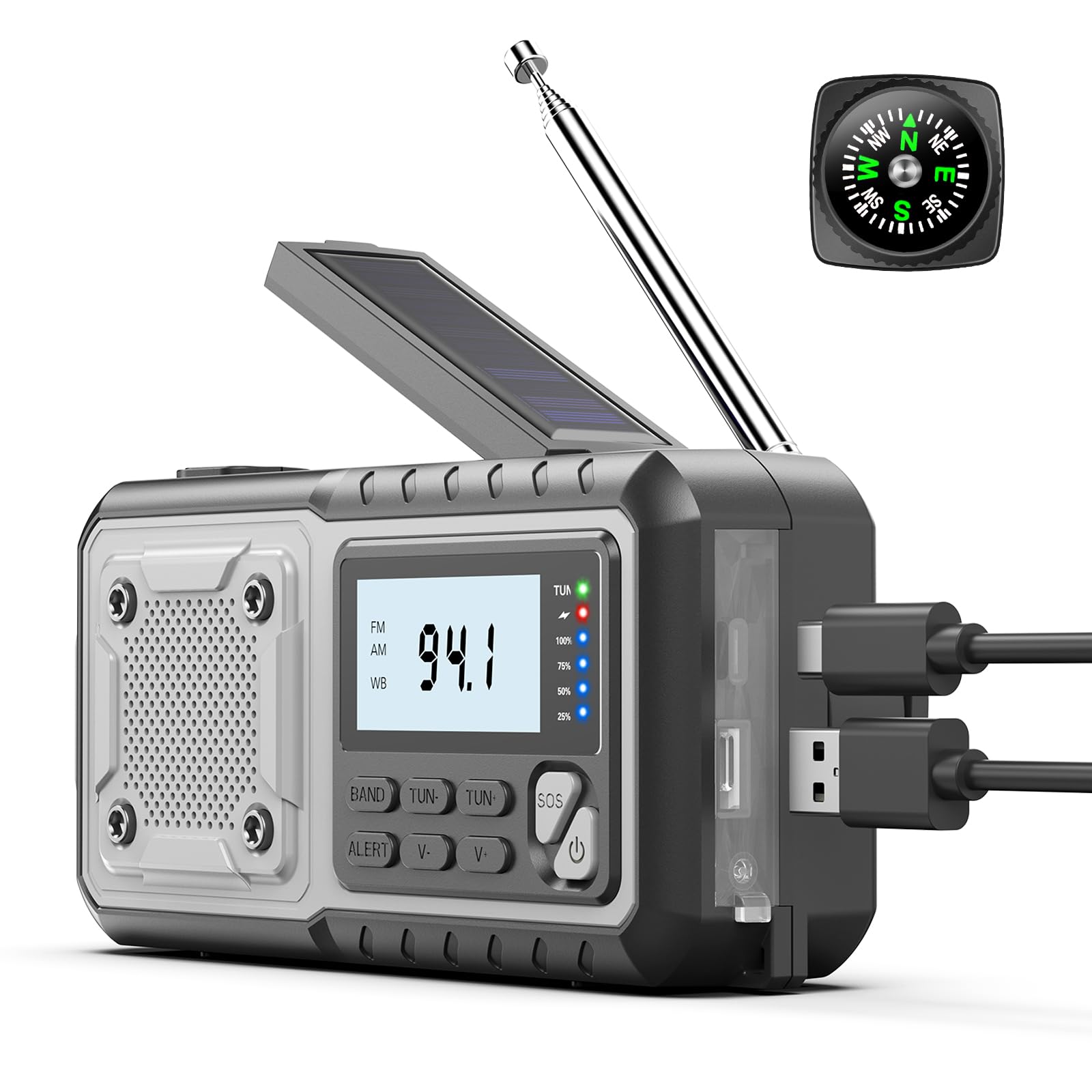 Siyegk Emergency Weather Radio 5000Mah With Solar Hand Crank, Men Dad Husband Cool Gadgets, Noaa Am Fm Portable Battery Power We