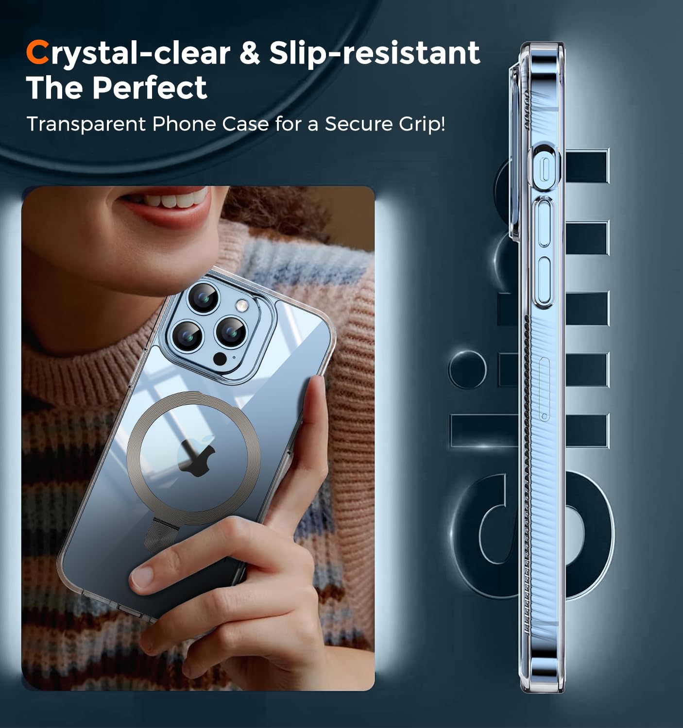 Tlikemiss [Cd Ring Compatible With Magsafe Invisible Stand] Magnetic For Iphone 13 Pro Max Case, [Clear Bumper Non Yellowing][Lo