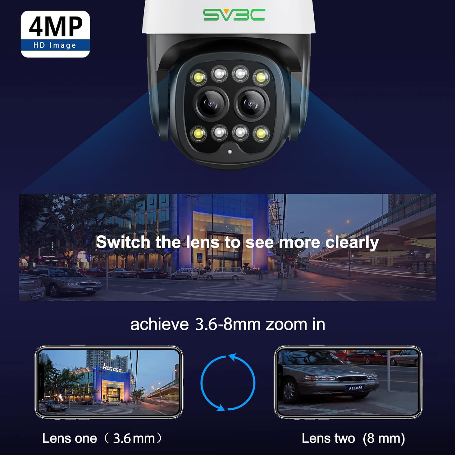 Sv3C Ptz Wifi Security Camera Outdoor Dual Lens Wireless Ip 4Mp Cam With Auto Tracking Floodlight Color Night Vision 2 Way Audio