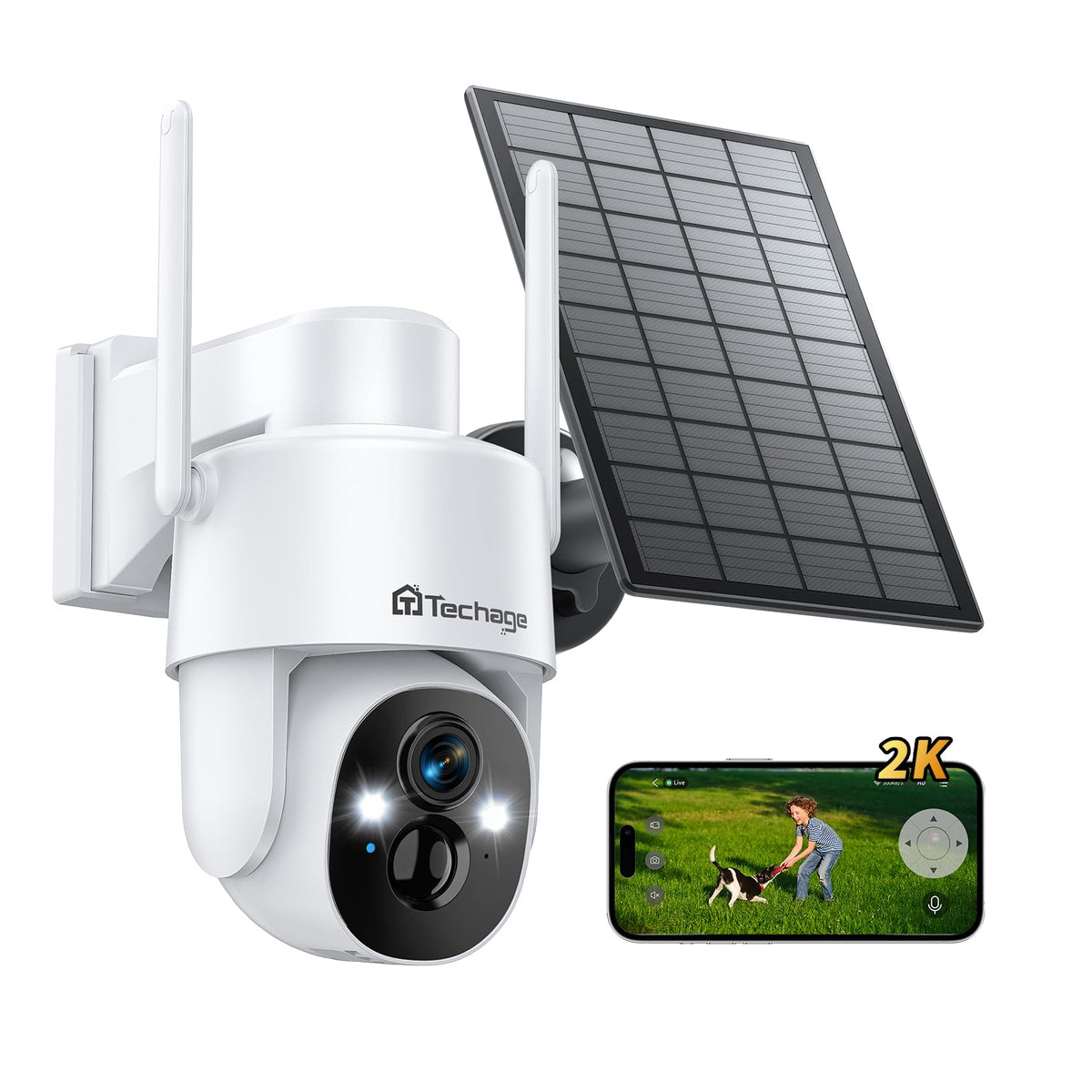 Techage 2K Solar Camera Outdoor Wireless, Security Camera Wireless Outdoor, Battery Powered Cam With Spotlight, 2-Way Talk, Pir 