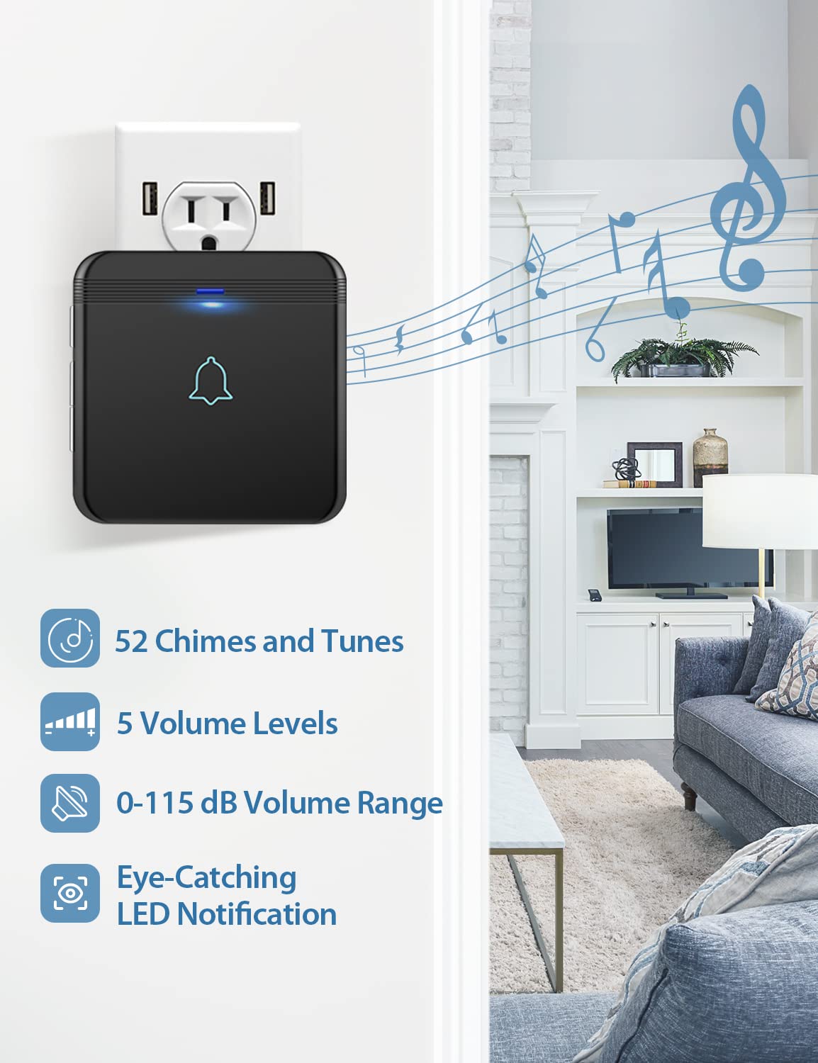 Wireless Doorbell, Avantek D 3B Waterproof Door Chime Kit Operating At Over 1300 Feet With 2 Plug In Receivers, 52 Melodies, Cd