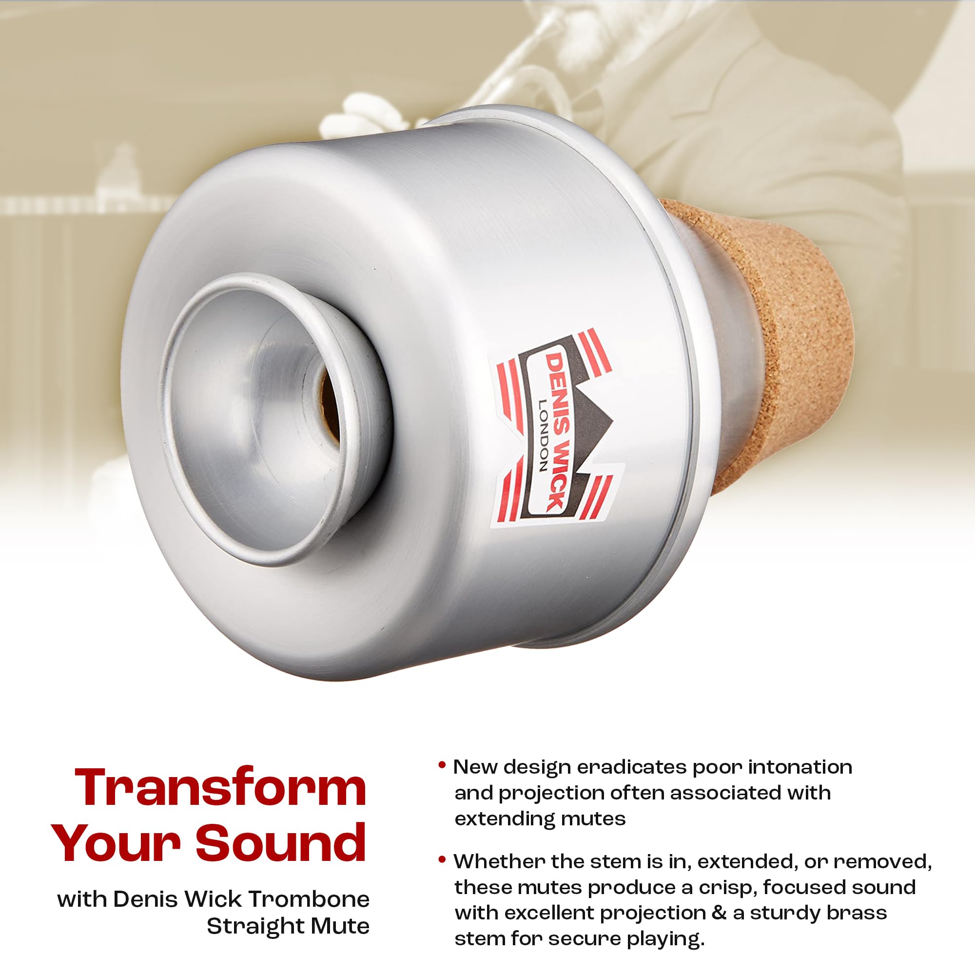 Denis Wick Extending Tube Mute For Trumpet | Aluminum Trumpet Mute | Tube Mute For Brass Instrument | Metal Mute For Low Tone Re