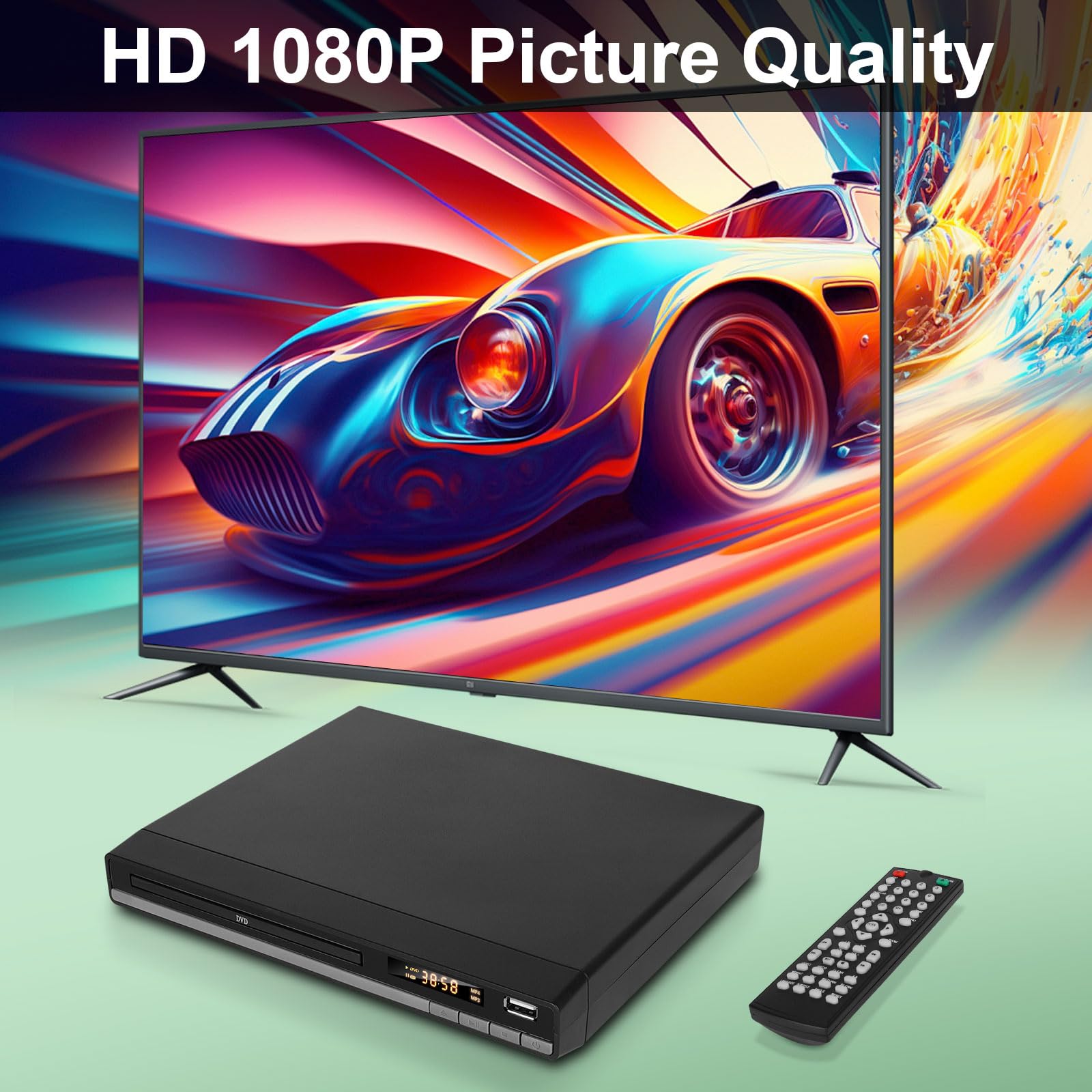 Dvd Player Hdmi Region Free Dvd Players For Tv, 1080P Upscaling, Usb Input, Hdmi Rca Cable Included, Breakpoint Memory, Built In