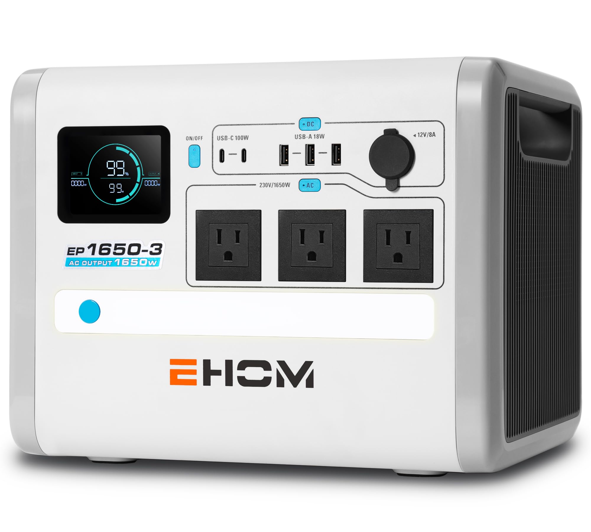 Ehom Portable Power Station, Ep1650 1024Wh Lifepo4 Eve Battery Solar Generator Backup 120V Ac/Dc/Usb, 1650W (Peak 2200W) Mobile