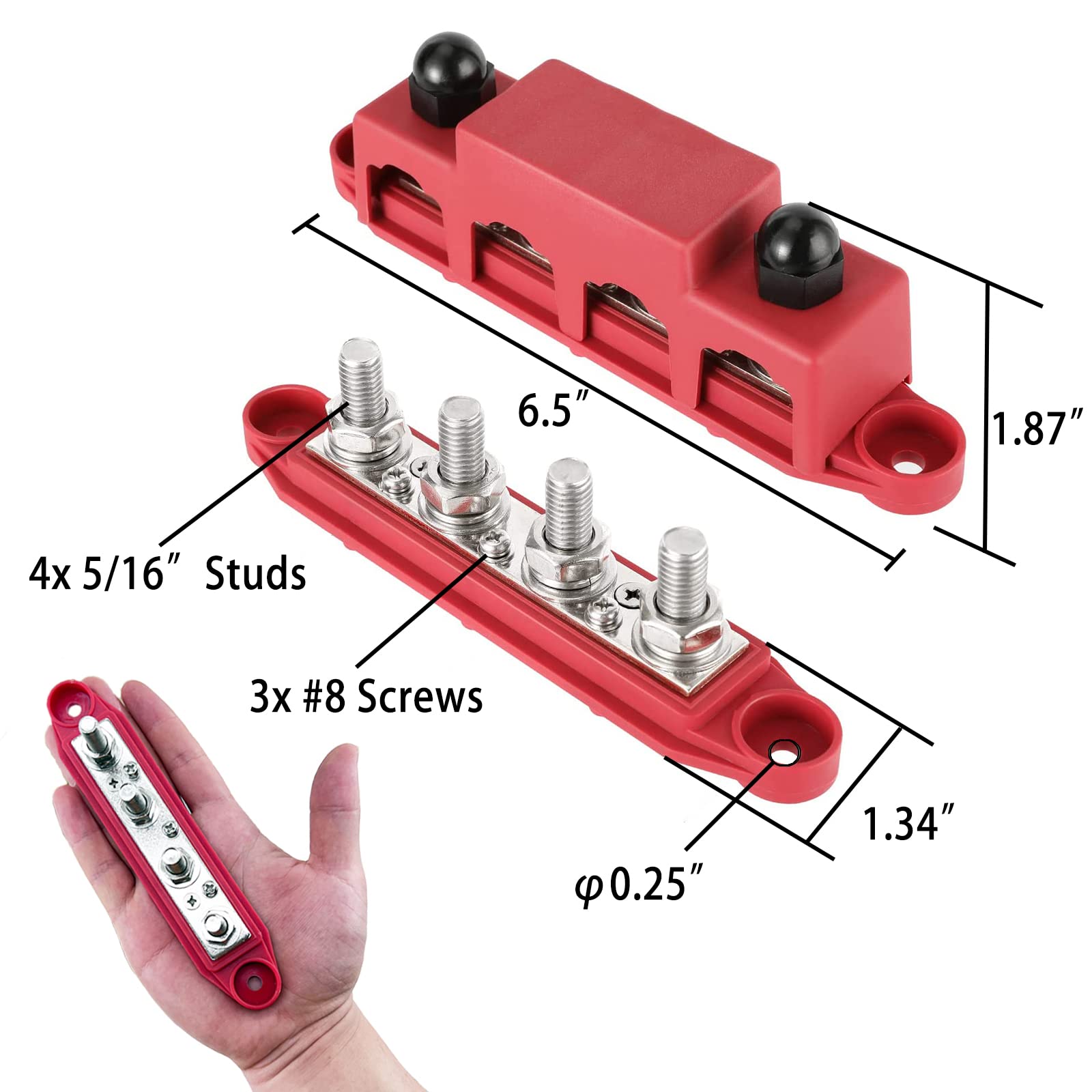 Young Dance Universal 4 Post 5/16'' Power Distribution Block, (M8) Marine Busbar, 250 Amp Rating, 12V Bus Bar Terminal Block For