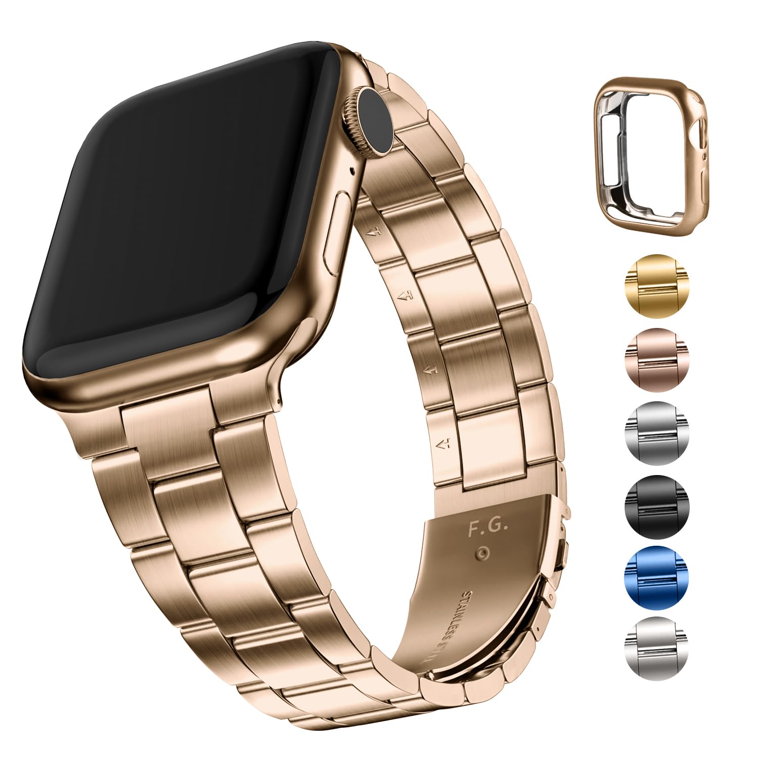 Fullmosa No Tools Needed Compatible Apple Watch Band 41/45/44/40/42/38Mm,Stainless Steel Band With Case For Iwatch Series 9/8/7/