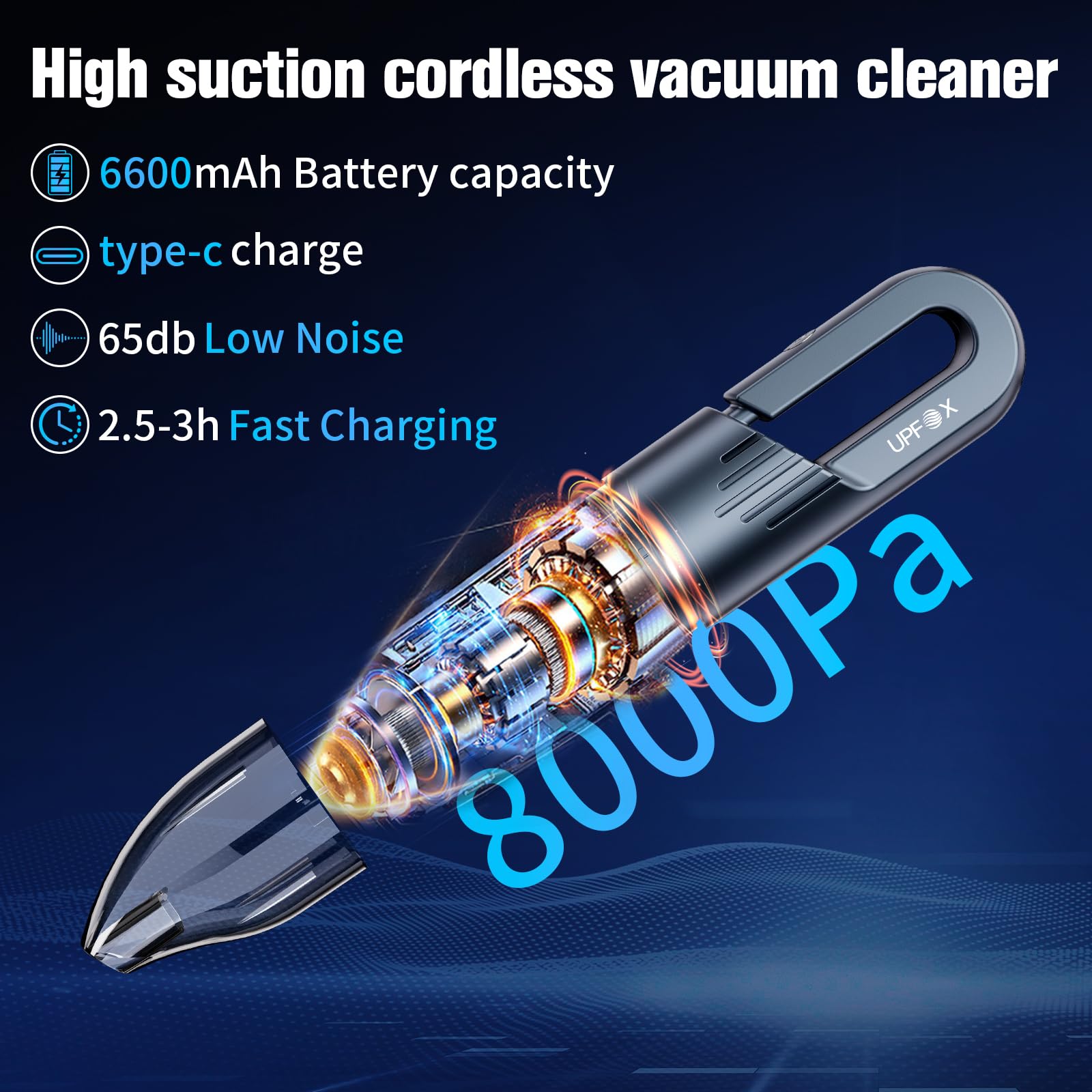 Upfox 2024 Upgrade Mini Vacuum Cleaner Hand Vacuum Cordless Rechargeable Car Vacuum Cleaner Powerful Suction Portable Vacuum For