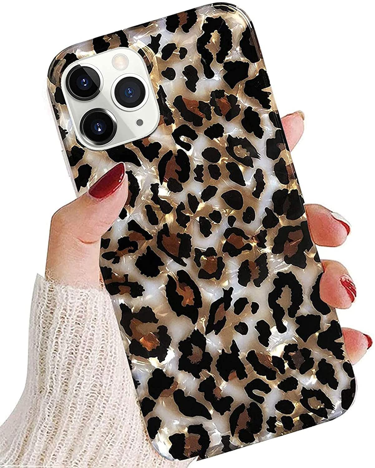 J.west iPhone 13 Pro 6.1 inch Sparkly Leopard Print Glitter Slim Protective TPU Case Light Brown