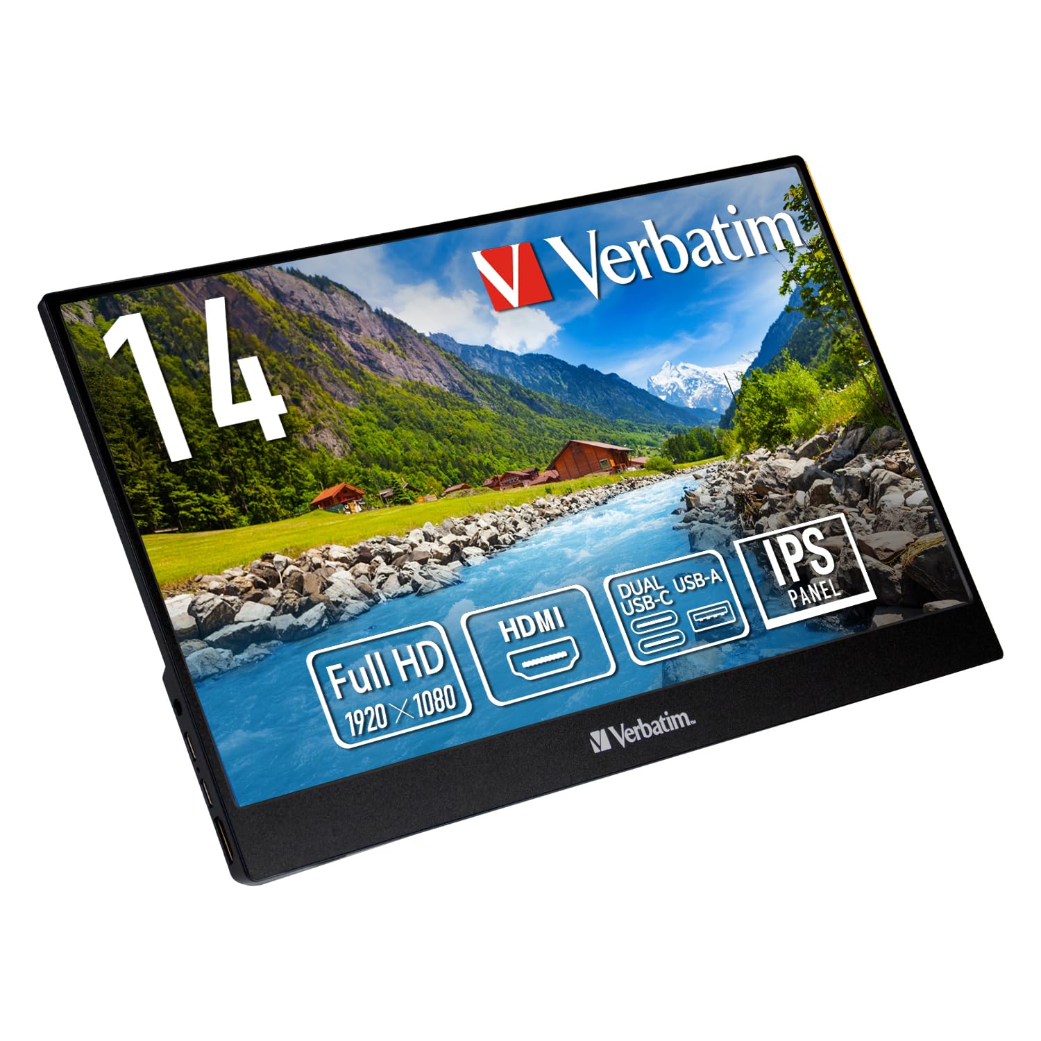 Verbatim Portable Monitor 14 USB-C HDMI Full HD 1080p IPS Display with Adjustable Kick Stand for Laptops and Gaming Consoles