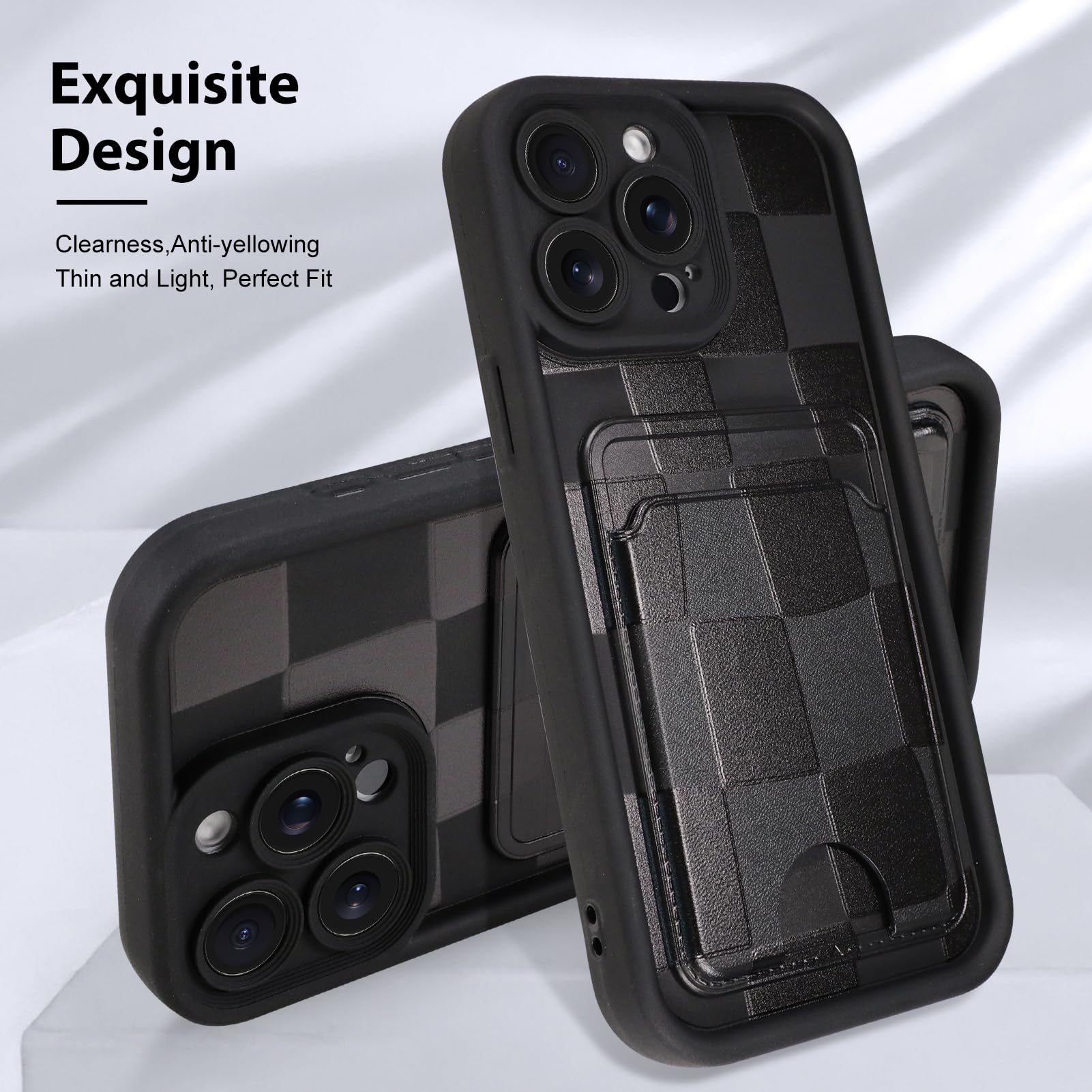 Kanghar Compatible With Iphone 15 Pro Max Case, Wallet Silicone Checkered Cute Pattern, Card Holder Camera Protection Soft Slim