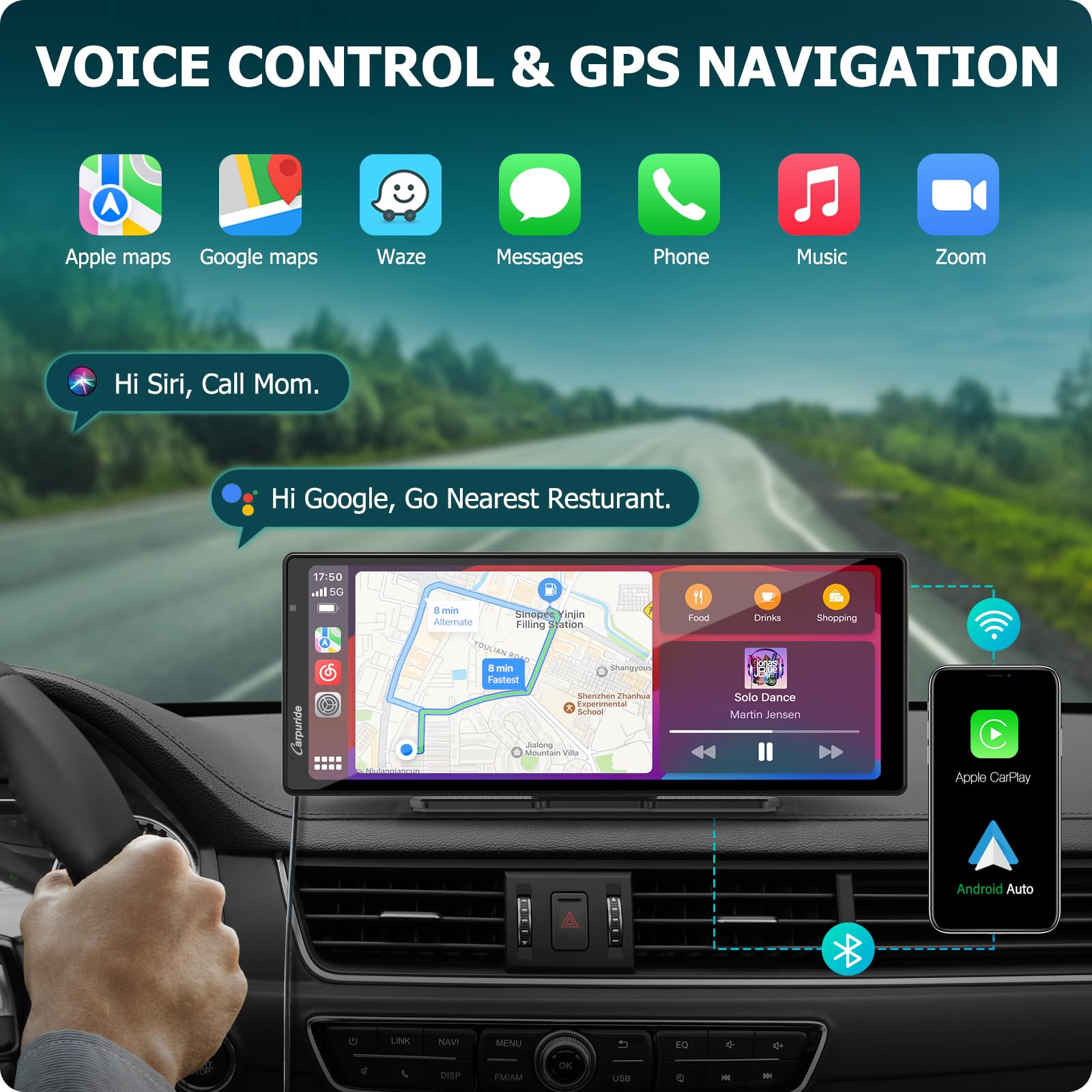 2024 Carpuride W903 Portable Carplay & Android Auto With Dash Cam   9.3' Hd Ips Screen, 4K Front &1080P Rear Cam, Loop Recording, Bluetooth, Mirror Link, Gps, Siri, Dashboard Mounted