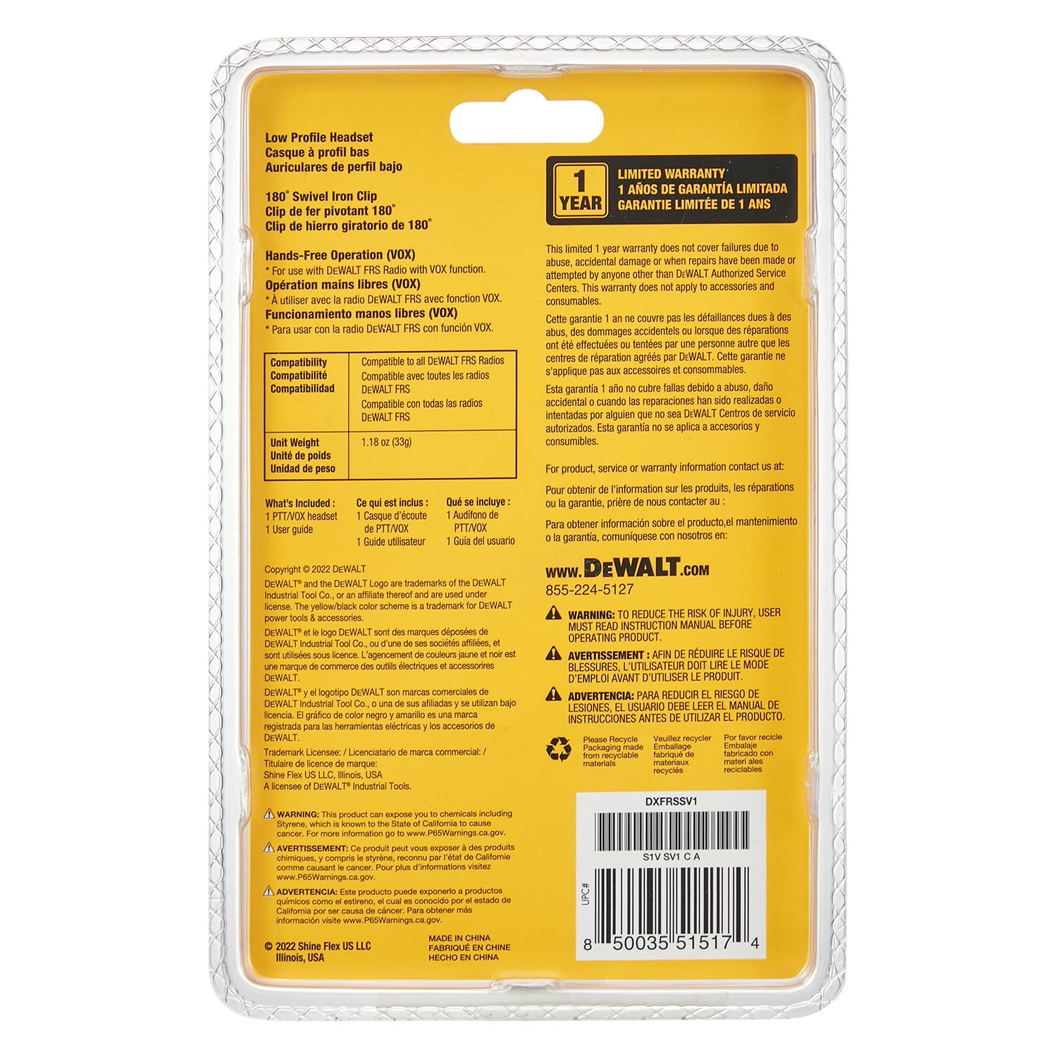 Dewalt Dxfrssv1 Headset For Dxfrs300 And Dxfrs800 Walkie Talkie Two Way Radios, 2.5Mm Earphone Jack