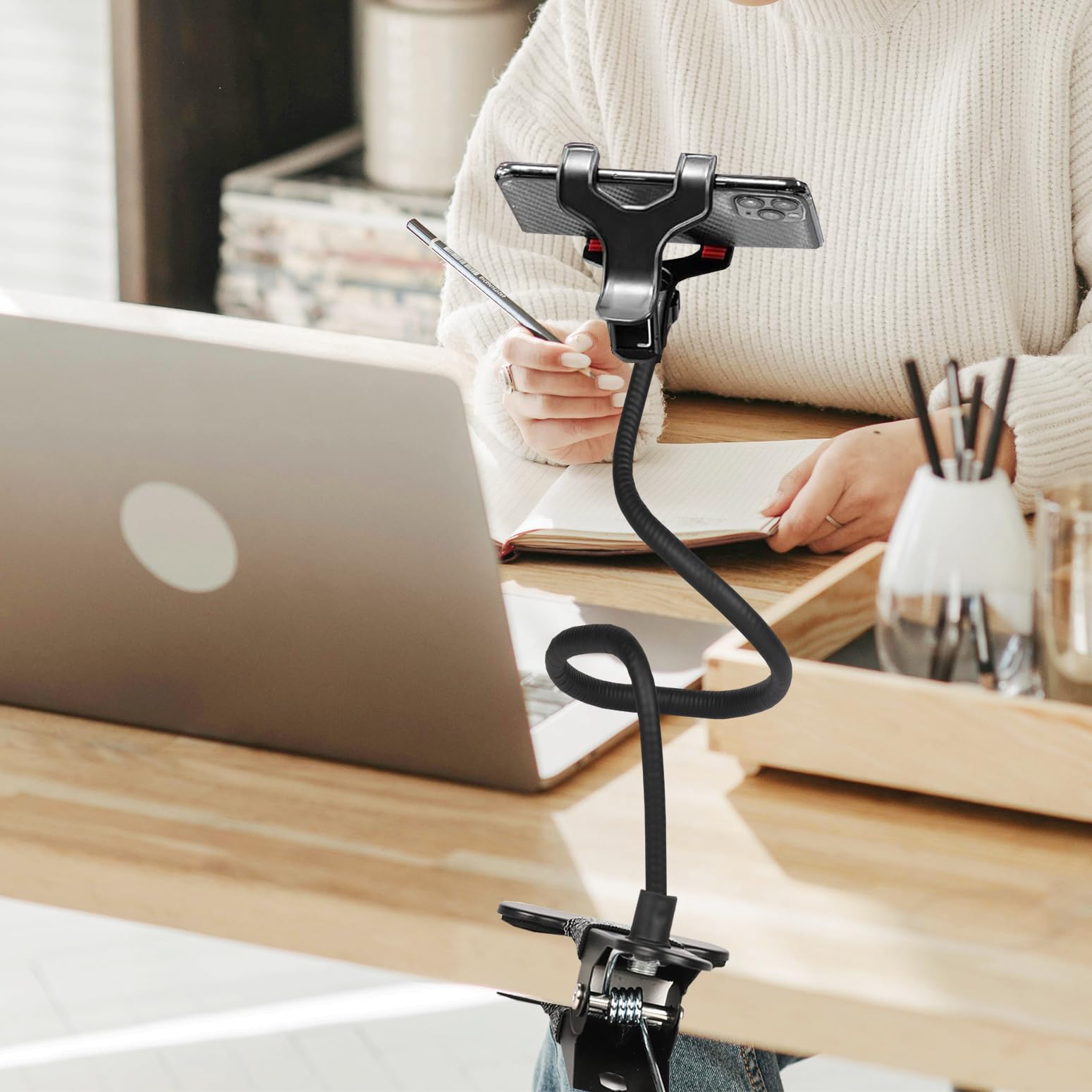 Ltheifaa Cell Phone Holder Gooseneck Mount, Universal Lazy Bracket Flexible Long Arm Clamp Clip Phone Stand For Bed,360 Adjustab