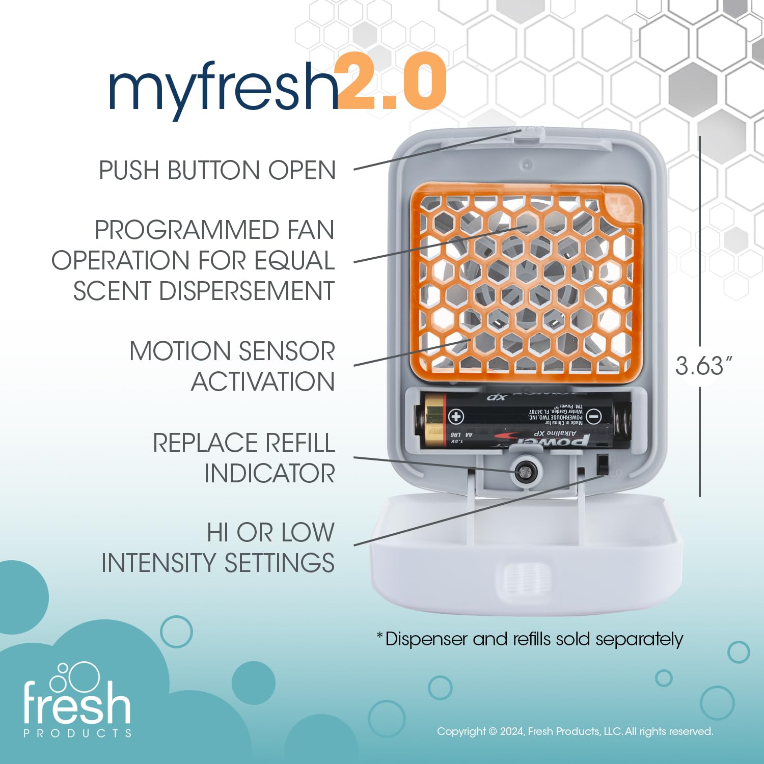 Fresh Products Myfresh 2.0 Personal Air Freshener With Dry Fragrance Technology For Small Spaces Compact Design Motion Sensor Ba