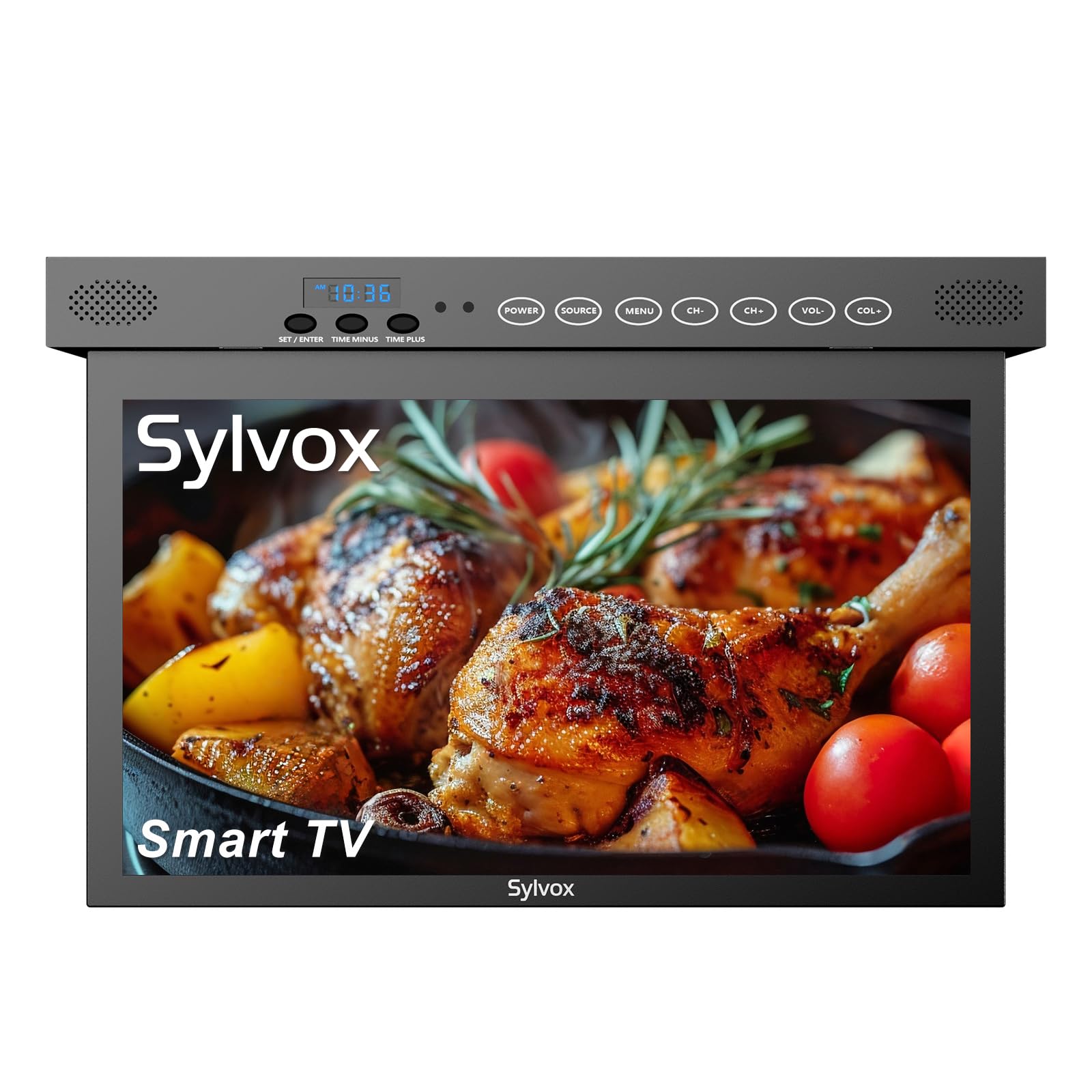 Sylvox 15.6'' Flip Down Smart Tv Under Cabinet Google Tv Supports 360 Degree Rotation Wifi & Wireless Connection, Storage Design