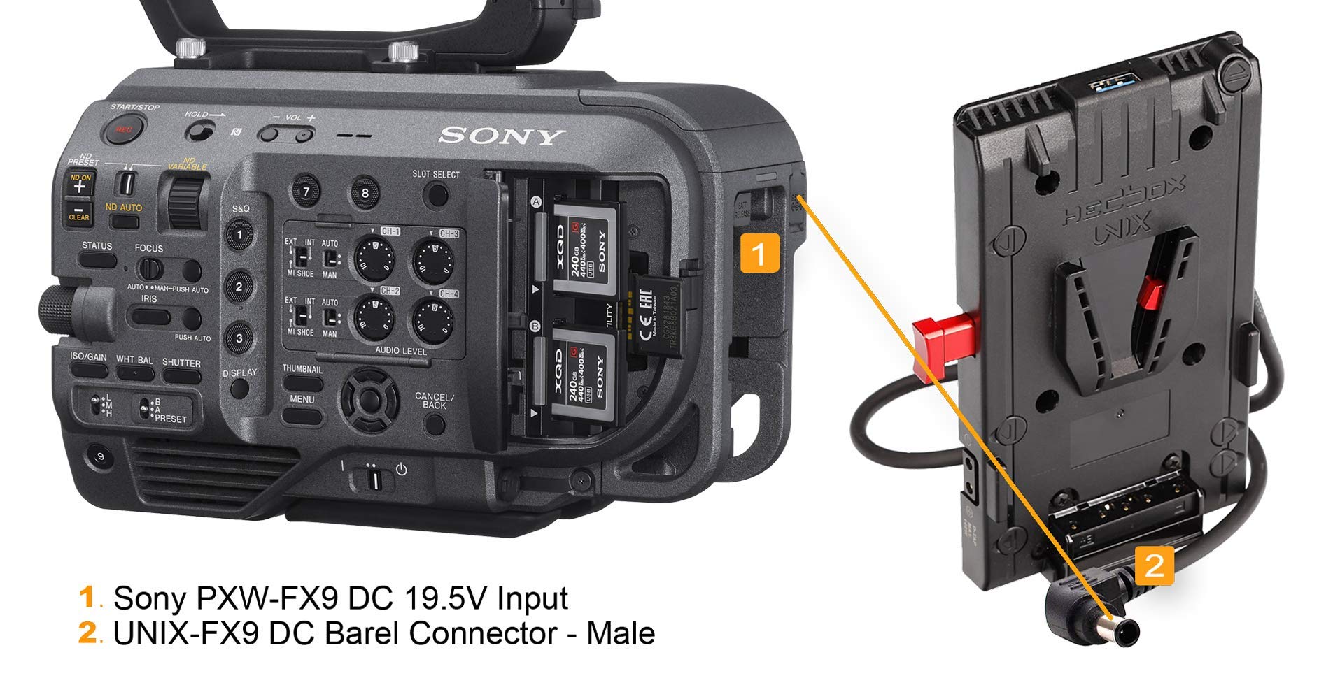 Hedbox Unix Fx9 V Mount Battery Adapter Power Plate, With 3X D Tap 14.4V/10A And Usb 5V/2.1A, 15''/40Cm Cable With Barel Dc Conn