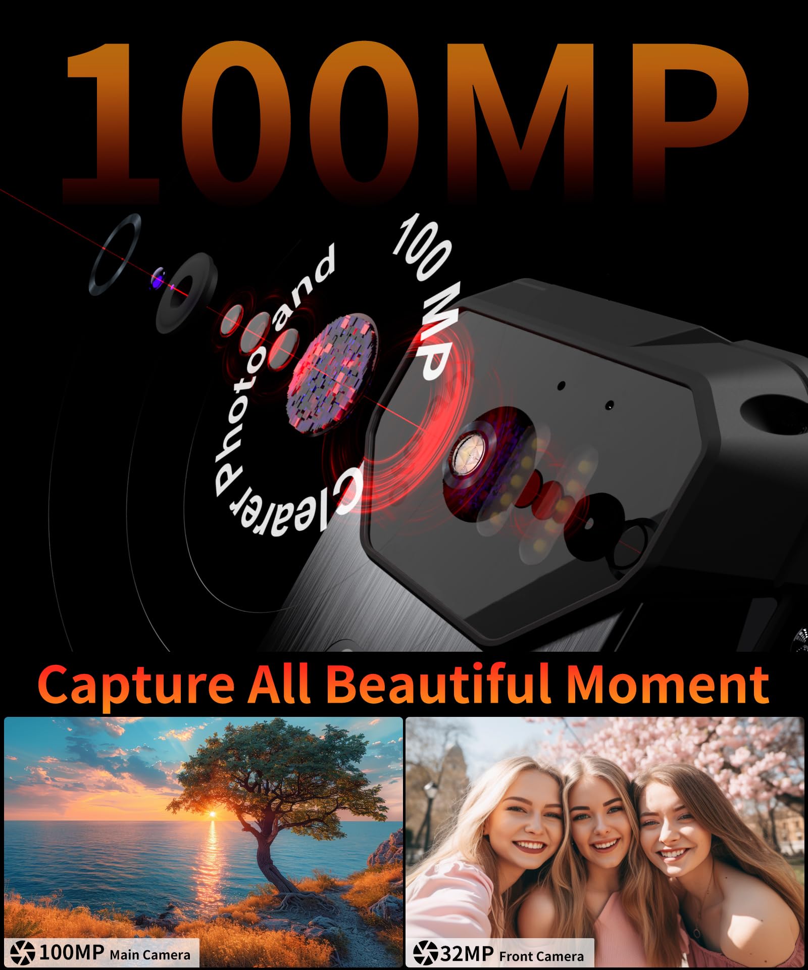 8849Pro Tank Mini, 4.3 Android 13 Outdoor Rugged Smartphone Unlocked, Waterproof 4G Mobile Cell Phones With Camping Light, 15Gb