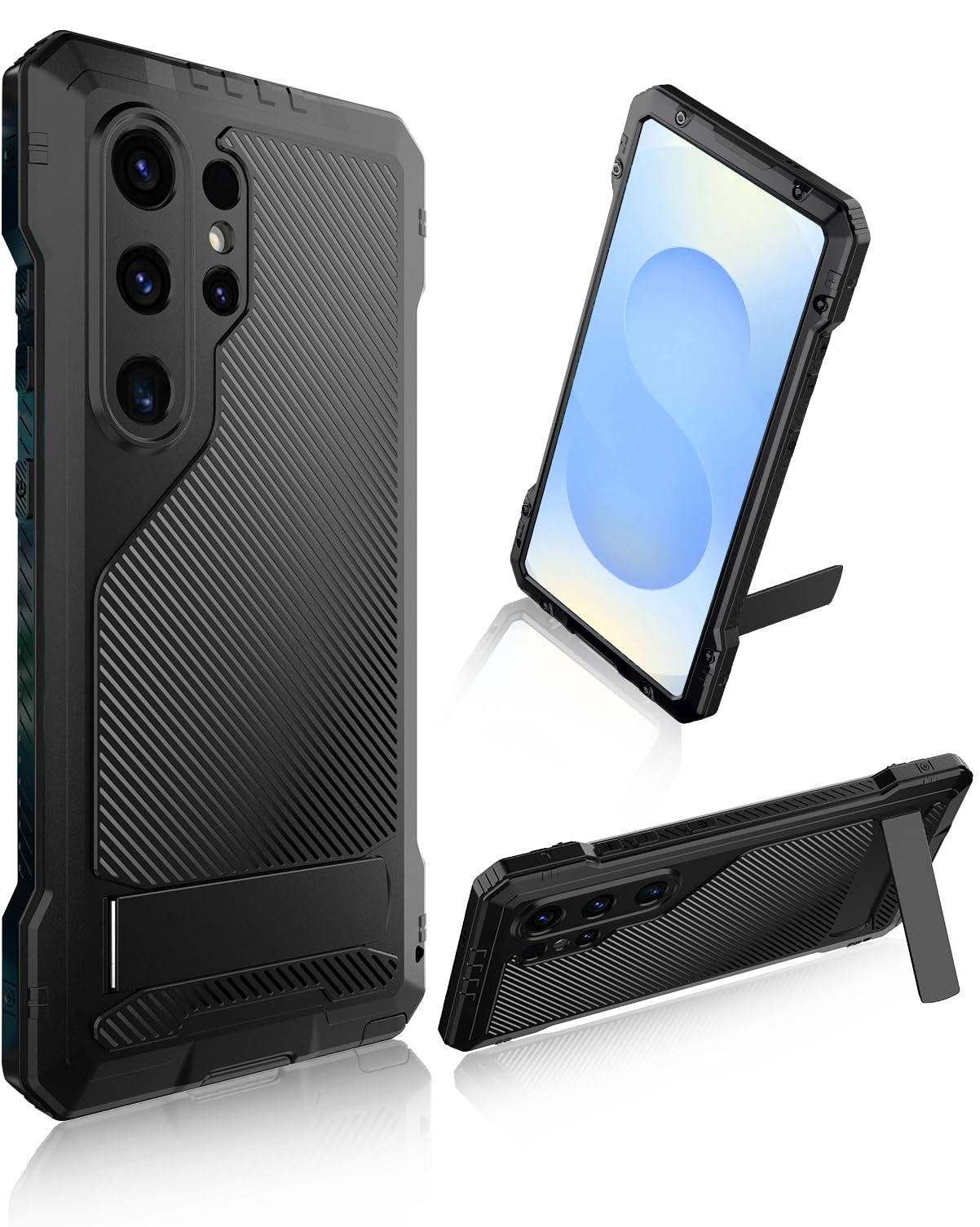 Ninki For Samsung Galaxy S25 Ultra Case Metal With Kickstand And Screen Protector,3 Layers Full Body Shockproof Dustproof Alumin