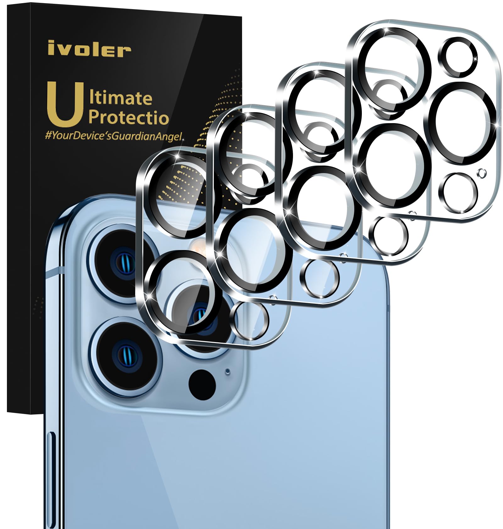 [4 Pack]Ivoler Camera Lens Protector Designed For Iphone 13 Pro Max 6.7   /13 Pro 6.1    Screen Protector Tempered Glass[Case Fr