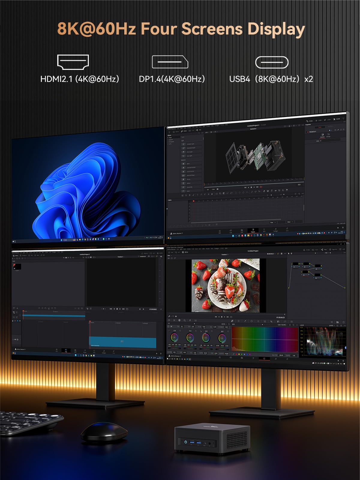Minisforum Um690 Pro Mini Pc Amd Ryzen 9 6900Hx Ddr5 64Gb Ram 1Tb Pcie4.0 Ssd Micro Pc, 2X Usb4(8K) + 1X Hdmi + 1X Dp Outputs 2.
