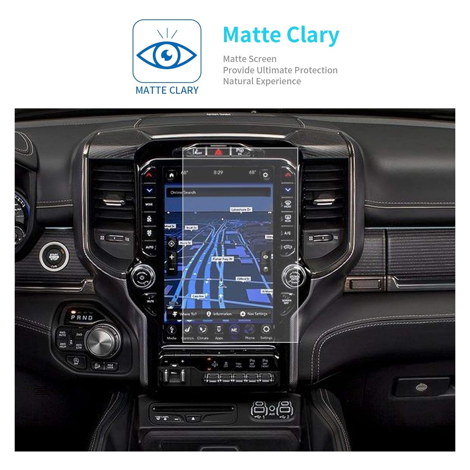 Carwiner Compatible With Dodge Ram Matte Screen Protector 12 Inch 2019 2025 1500 2500 3500 Anti Glare Fingerprint Navigation Protection Tempered Glass Accessories (Matte)