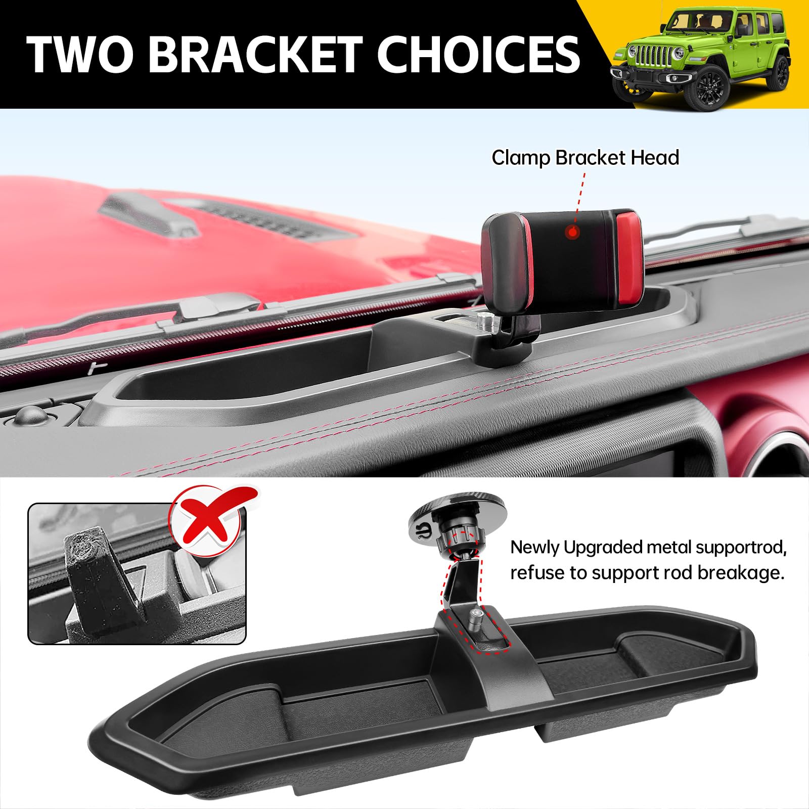 Jtyzsm Magnetic Phone Mount For 2018-2023 Jeep Wrangler Jl Jlu/2020-2023 Gladiator Jt Multi-Mount Car Phone Holder Dash Tray Sys