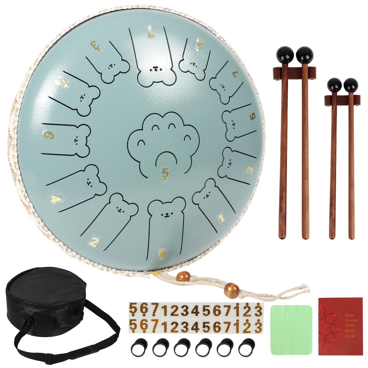 JINBAITAI Bear Steel Tongue Drum 13 Inch 13 Note, Steel Drum with Mallets 2 Pairs, Carry Bag and Music Book, C Major Percussion 