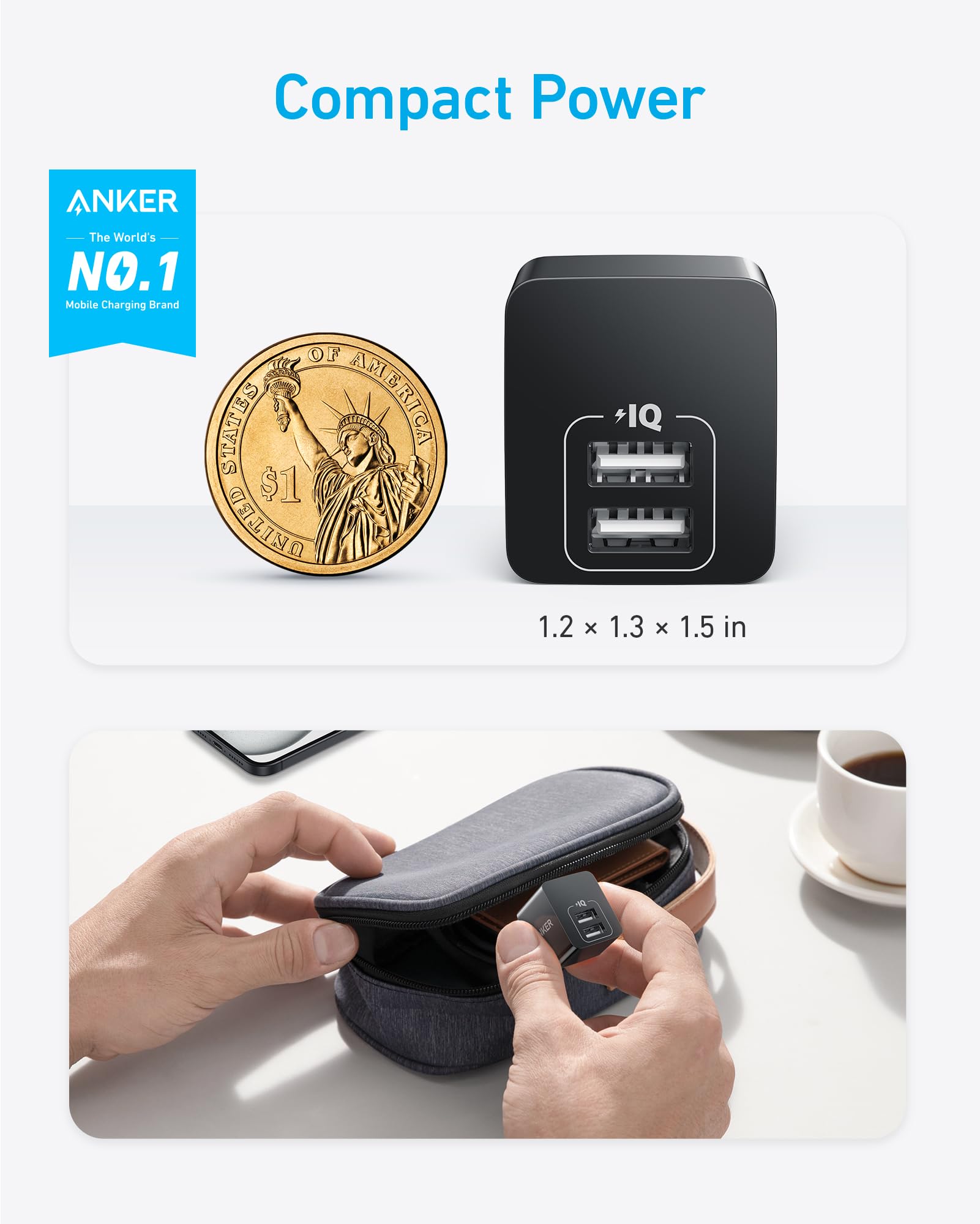 Usb Charger, Anker 2 Pack Dual Port 12W Wall Charger Adapter, Usb Charger Block With Foldable Plug, Charging Box Brick, Cube For