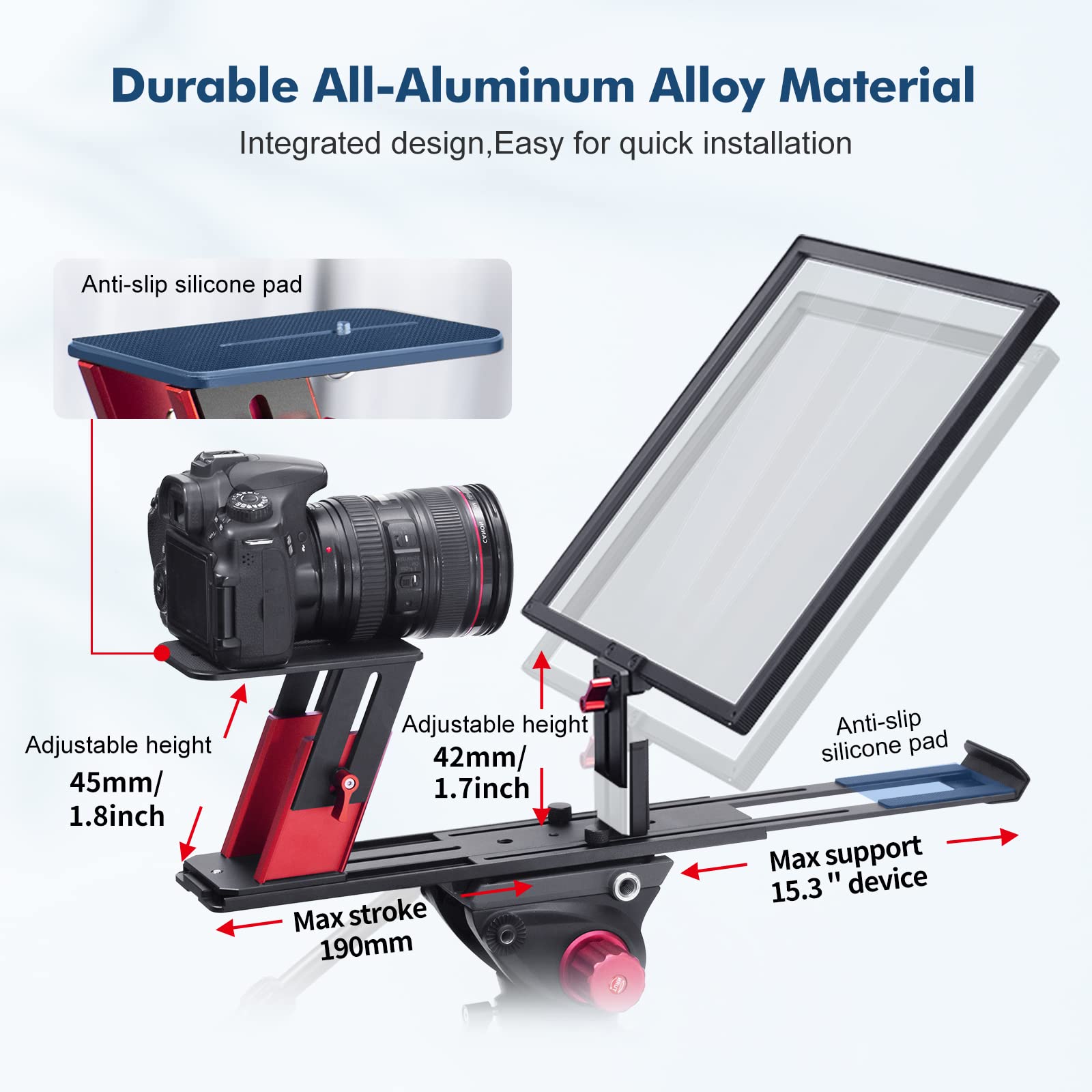 Desview Tp150 Teleprompter, 15 Inch High Display Mirror, Aluminum Alloy Teleprompter With Remote Control, Compatible With Ipad/S