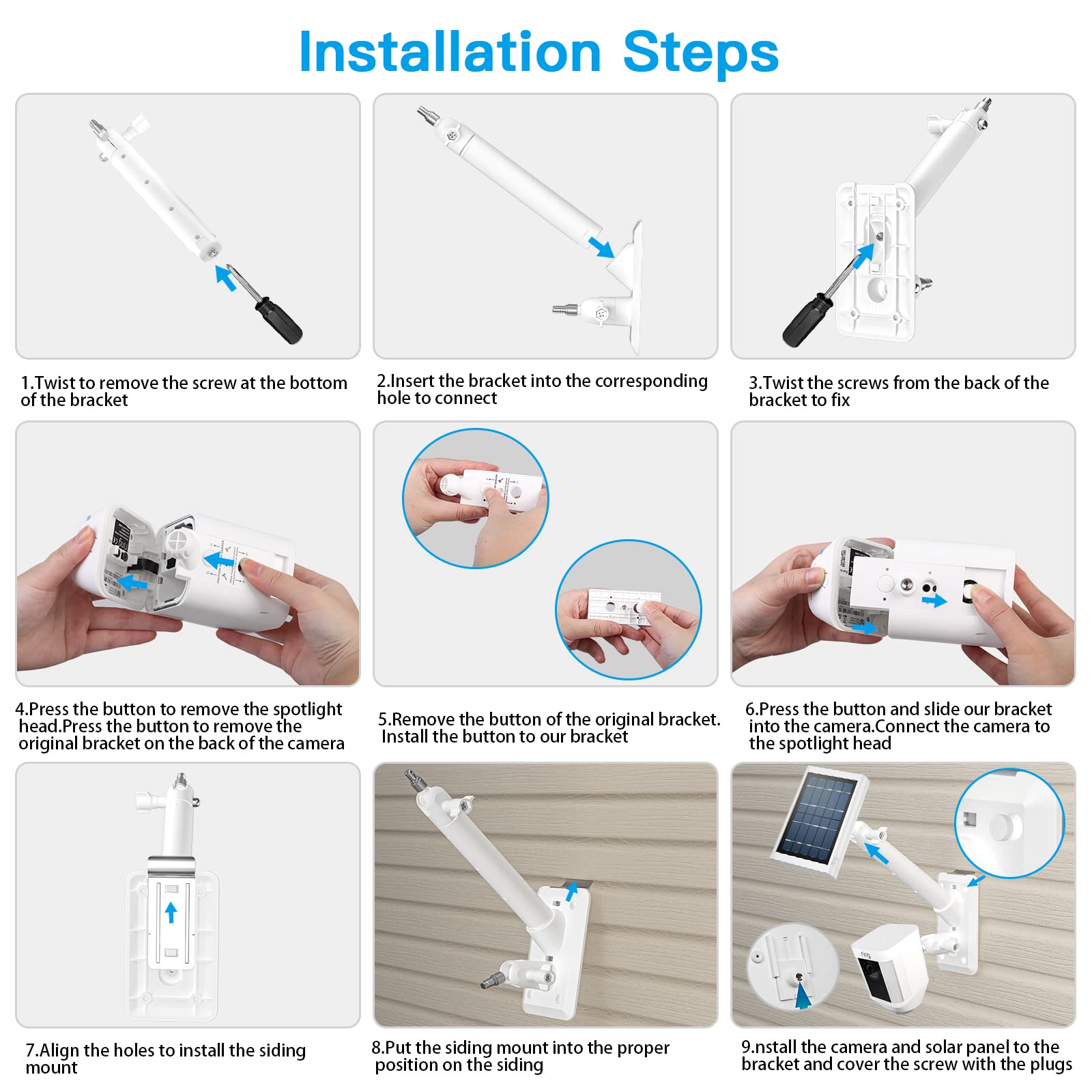 Holaca 2 In 1 Vinyl Siding Clips For Ring Solar Panel Spotlight Cam Battery And Stick Up Cam Battery, Hanger Hooks Siding Mount