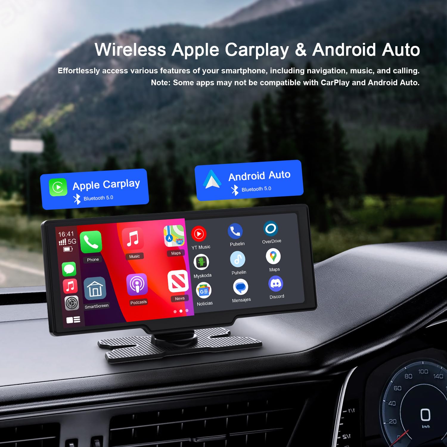 9.26'' Carplay Android Auto Screen For Car With Backup Camera, Portable Touchscreen Wireless Stereo, Gps Navigation, Googel/Siri