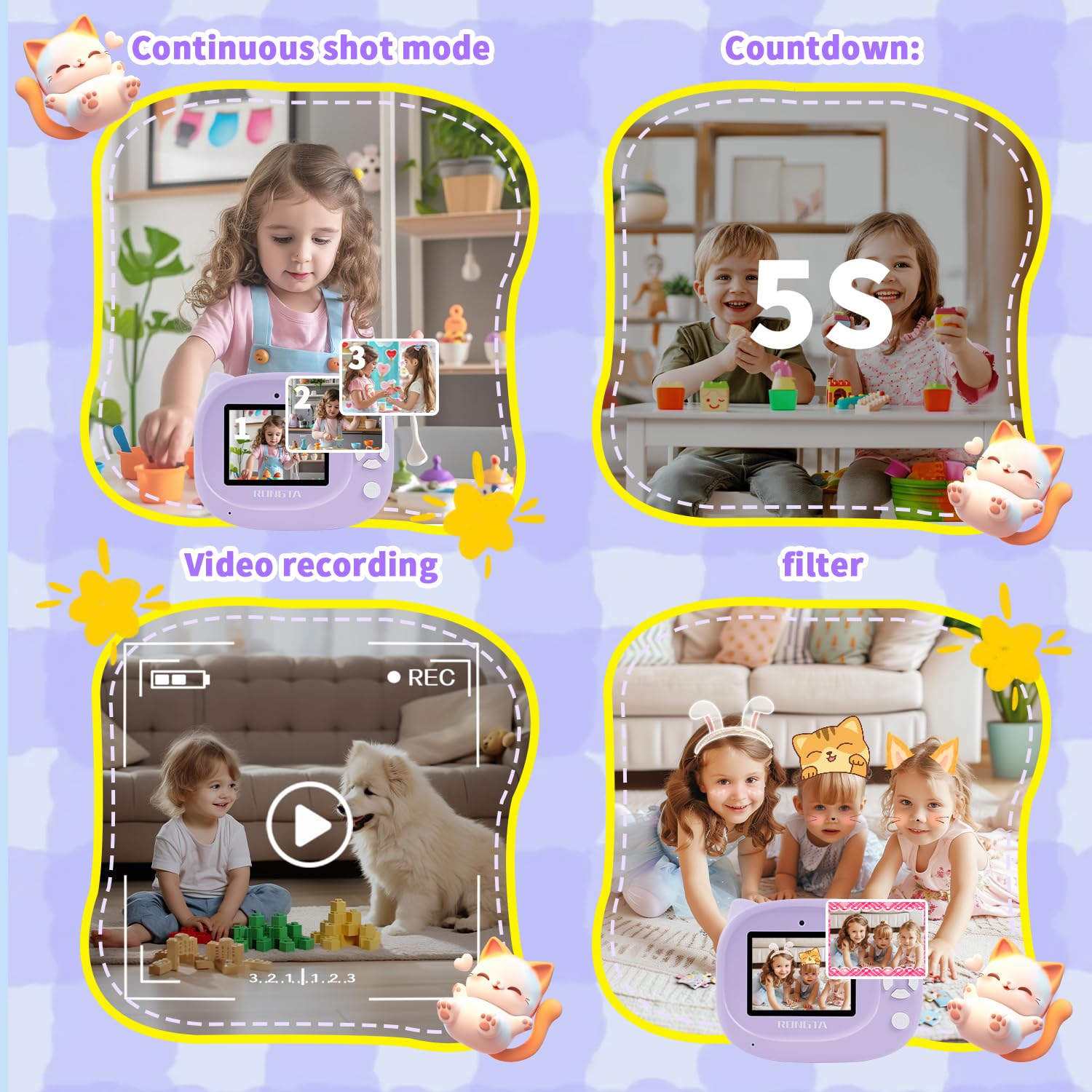 Instant Print Camera Toy For Kids, Girls Birthday Gifts For 3 4 5 6 7 8 Year Old Learning Music Story Player, 1080P Hd Dual-Lens