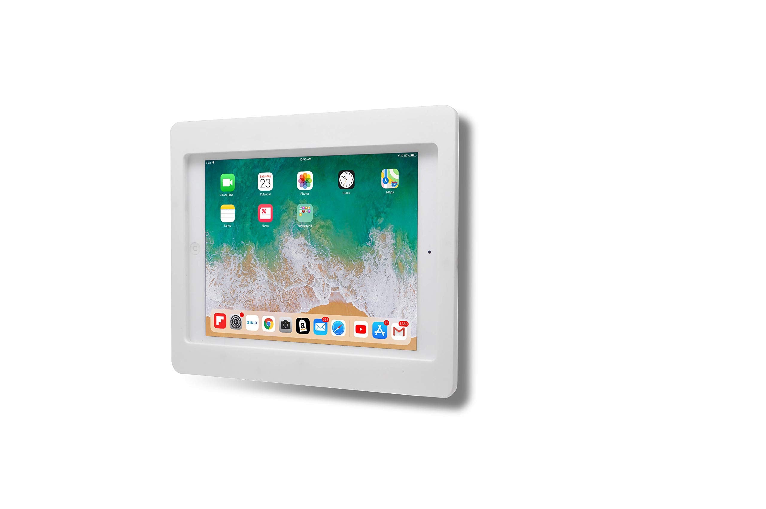 Tabcare Anti Theft Acrylic Vesa Enclosure For Apple Ipad 5/6 9.7' With Free Wall Mount Kit & 90 Degree Angle Charge Cable (Ipad 5/6 9.7', White)