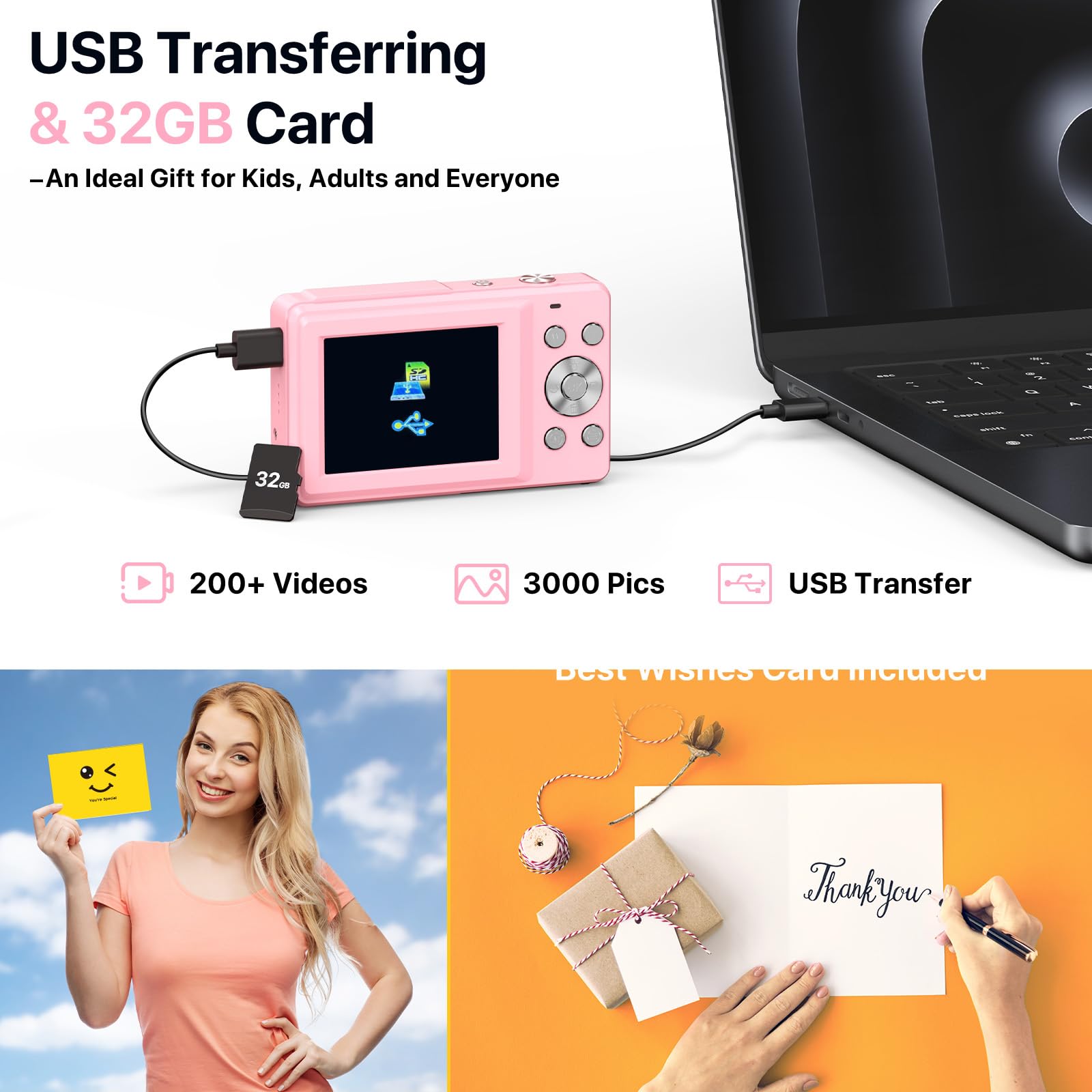 Digital Camera, Fhd 1080P Digital Camera For Kids With 32Gb Sd Card Compact Point And Shoot Camera 16X Zoom Anti Shake Portable