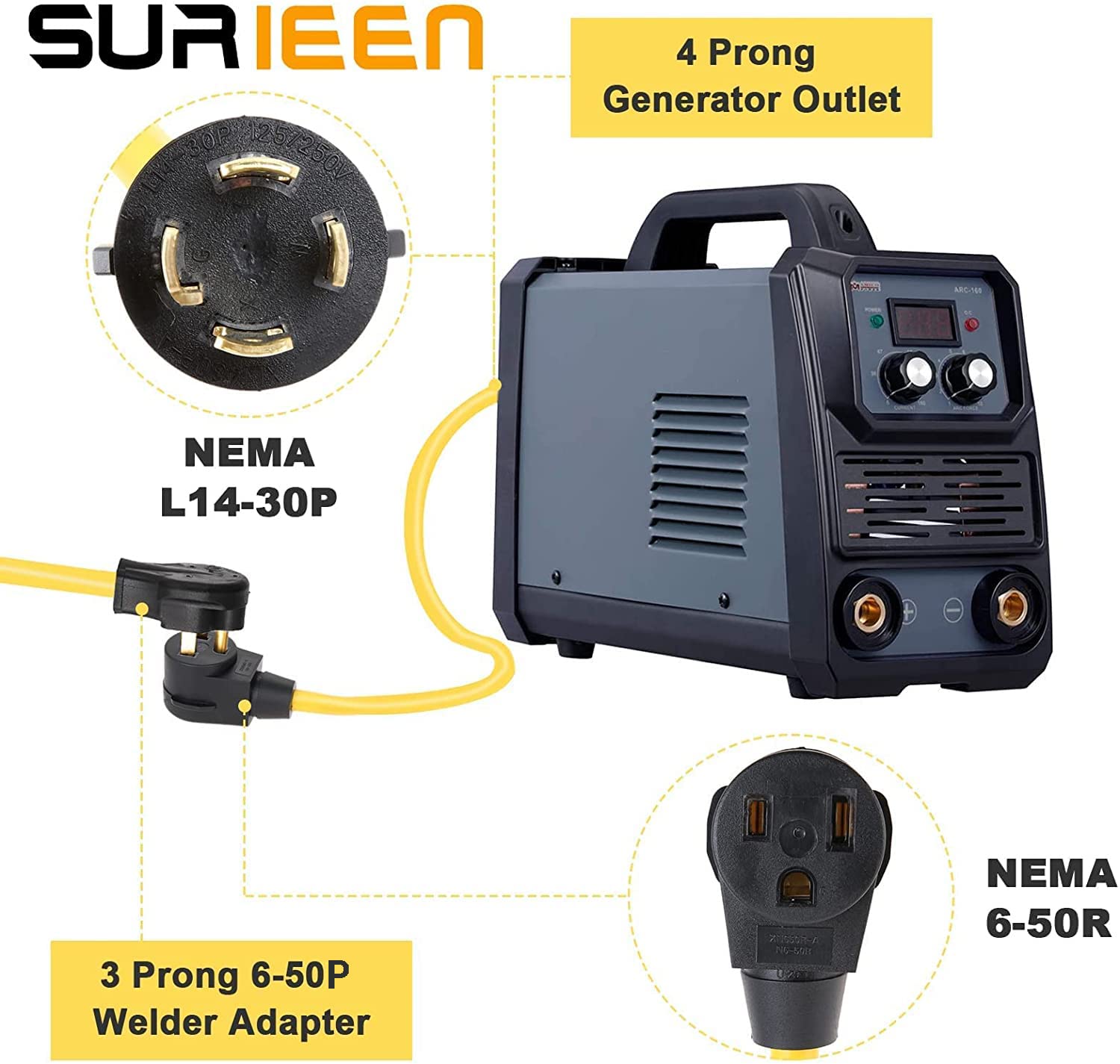 Nema L14 30P To 6 50R Generator Power Cord Welder Adapter, 1.5Ft 4 Prong To 3 Prong Generator To Welder Adapter Power Cord 125/2