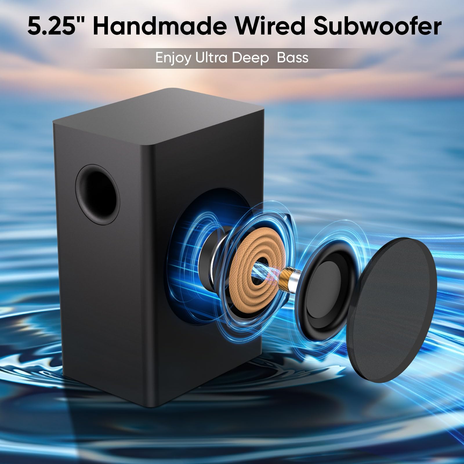 Saiyin Sound Bars For Smart Tv With Subwoofer, Soundbar With Optical/Arc/Aux And Bluetooth Inputs, Surround Sound System With 5.