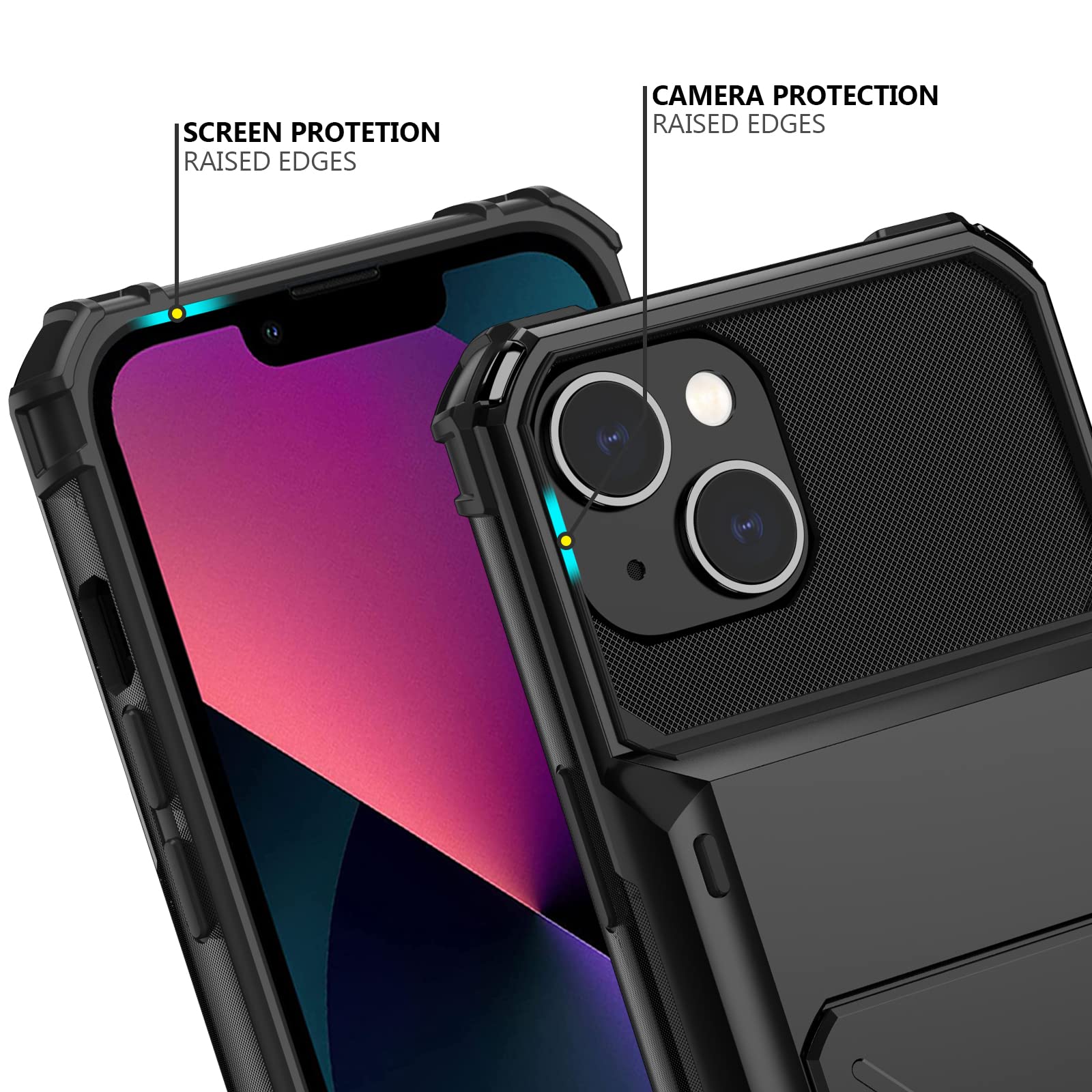 Nvollnoe For Iphone 13 Case With Card Holder[Store 5 Cards] Dual Layer Heavy Duty Shockproof Iphone 13 Wallet Case With Hidden C