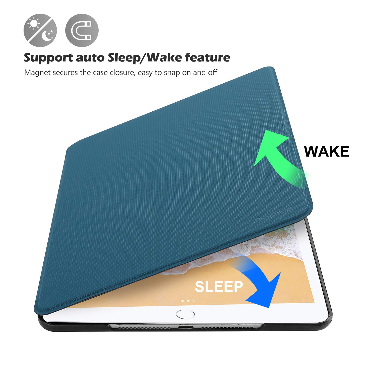 Procase Smart Cover For Ipad 9.7 (2018 & 2017, Old Model) / Ipad Air 2 / Ipad Air Case, Slim Stand Protective Folio Case For Ipad 9.7 Inch 5Th/6Th Generation, Also Fit Ipad Air 2 / Ipad Air  Teal