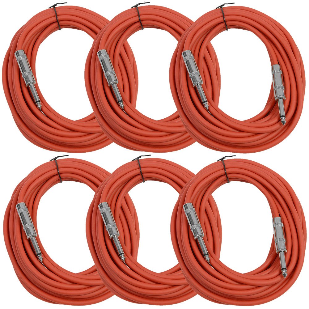 Seismic Audio Sastsx-25Red-6Pk 25-Feet Ts 1/4-Inch Guitar, Instrument, Or Patch Cable, Red